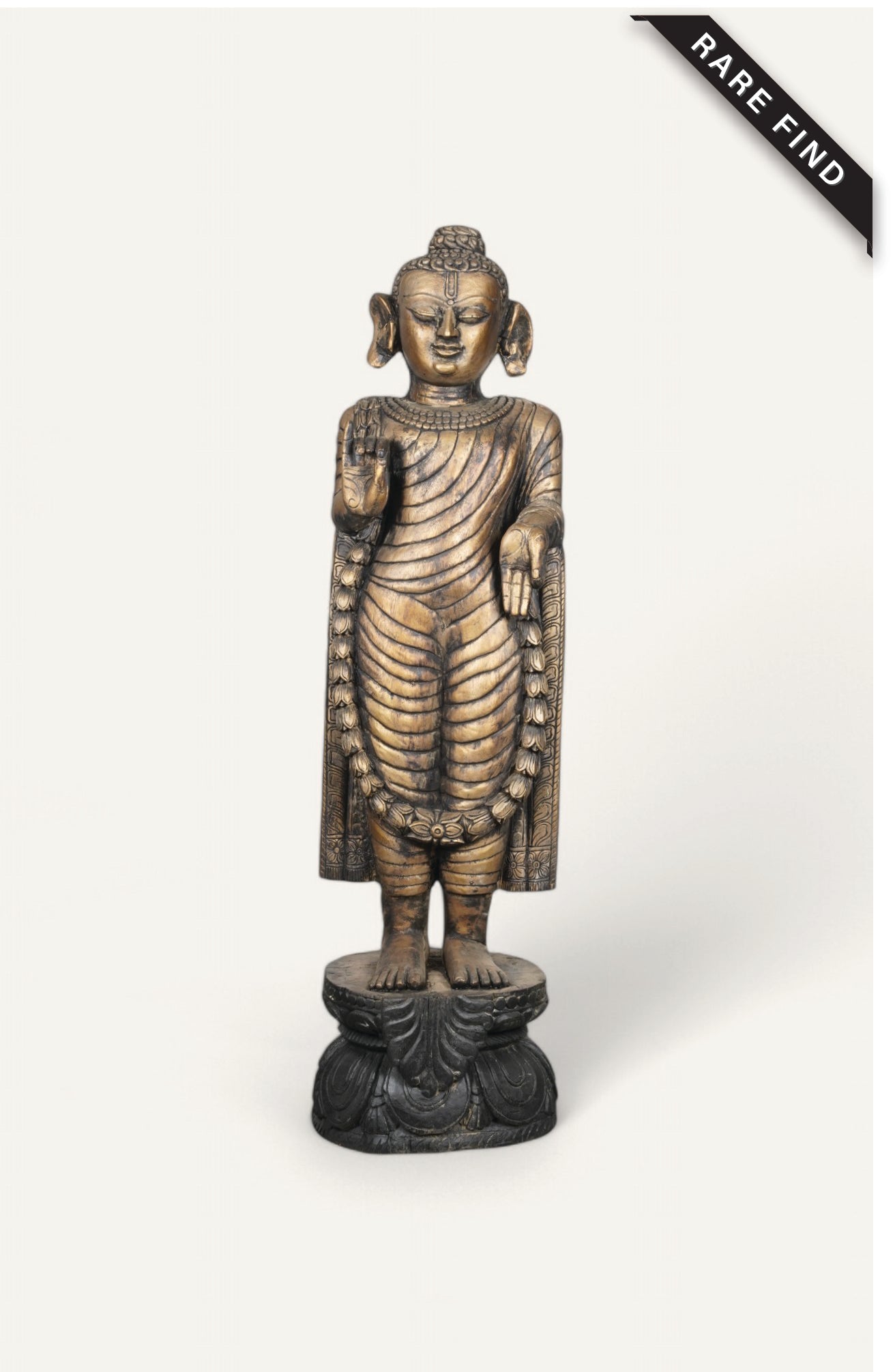 Handcrafted Wooden Buddha with Antique Golden Finish