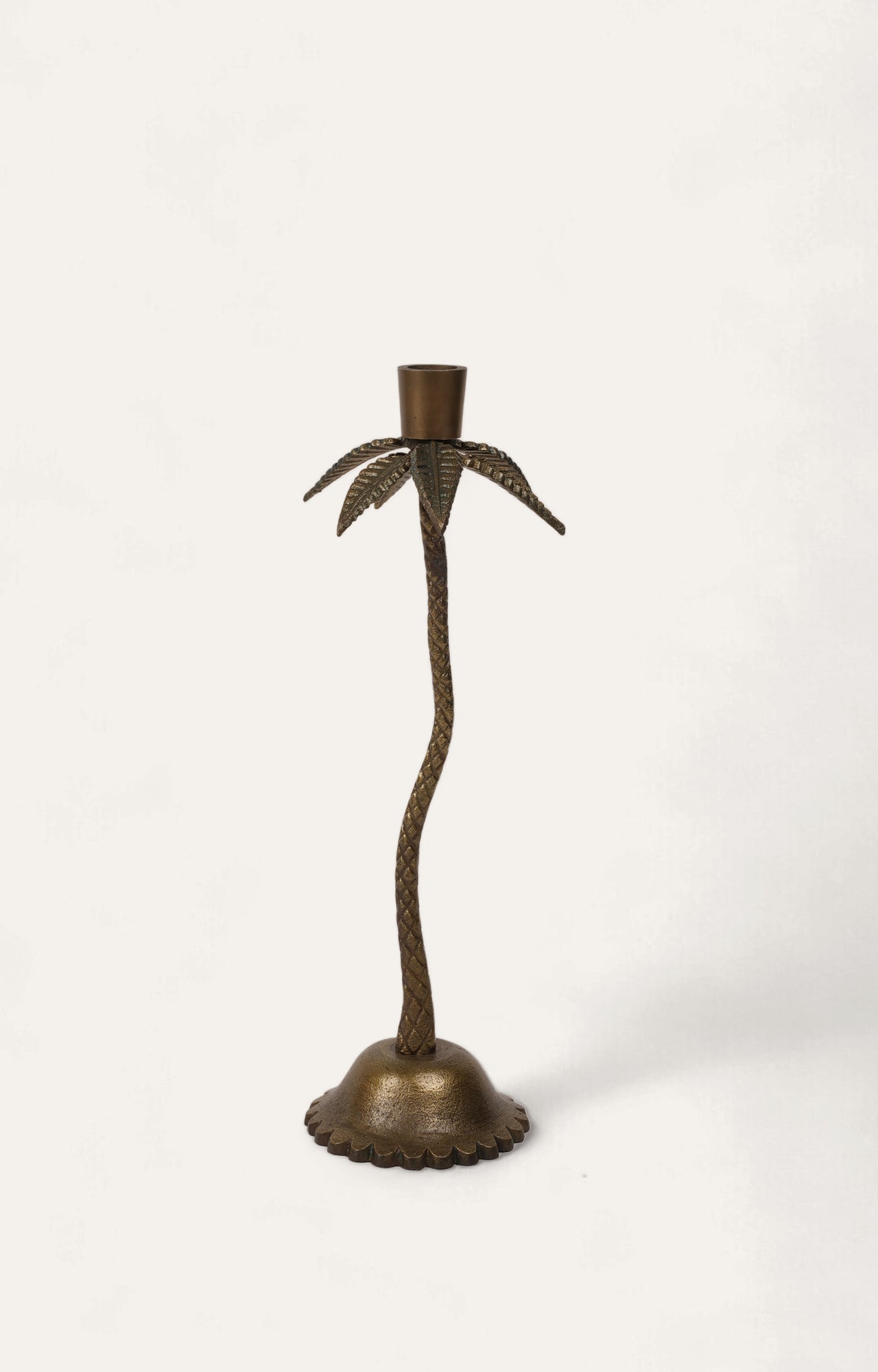 Brass Palm Tree Candle Stand in Gold