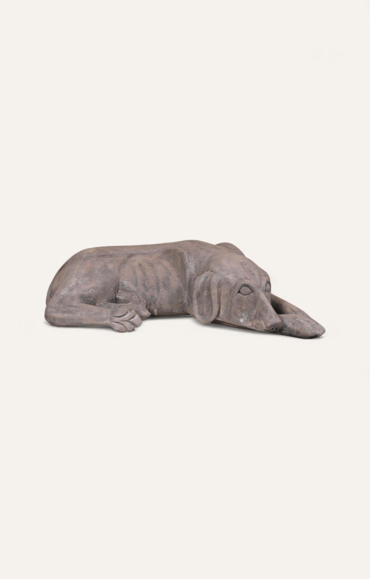 Sleeping Dog Figurine in Teak Wood