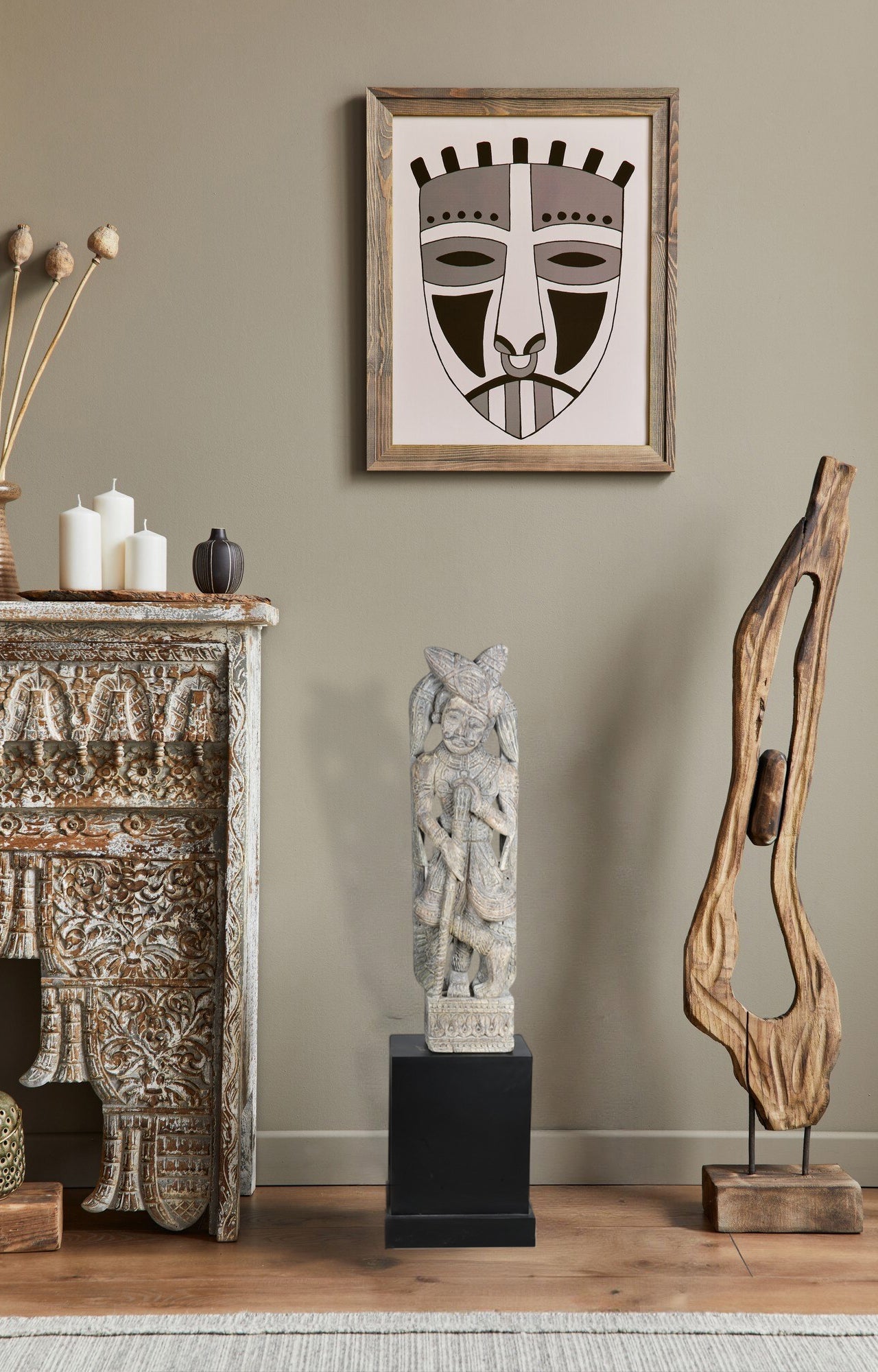 Traditional Indian Wooden Door Men Statues – Antique Dwarpal Pair