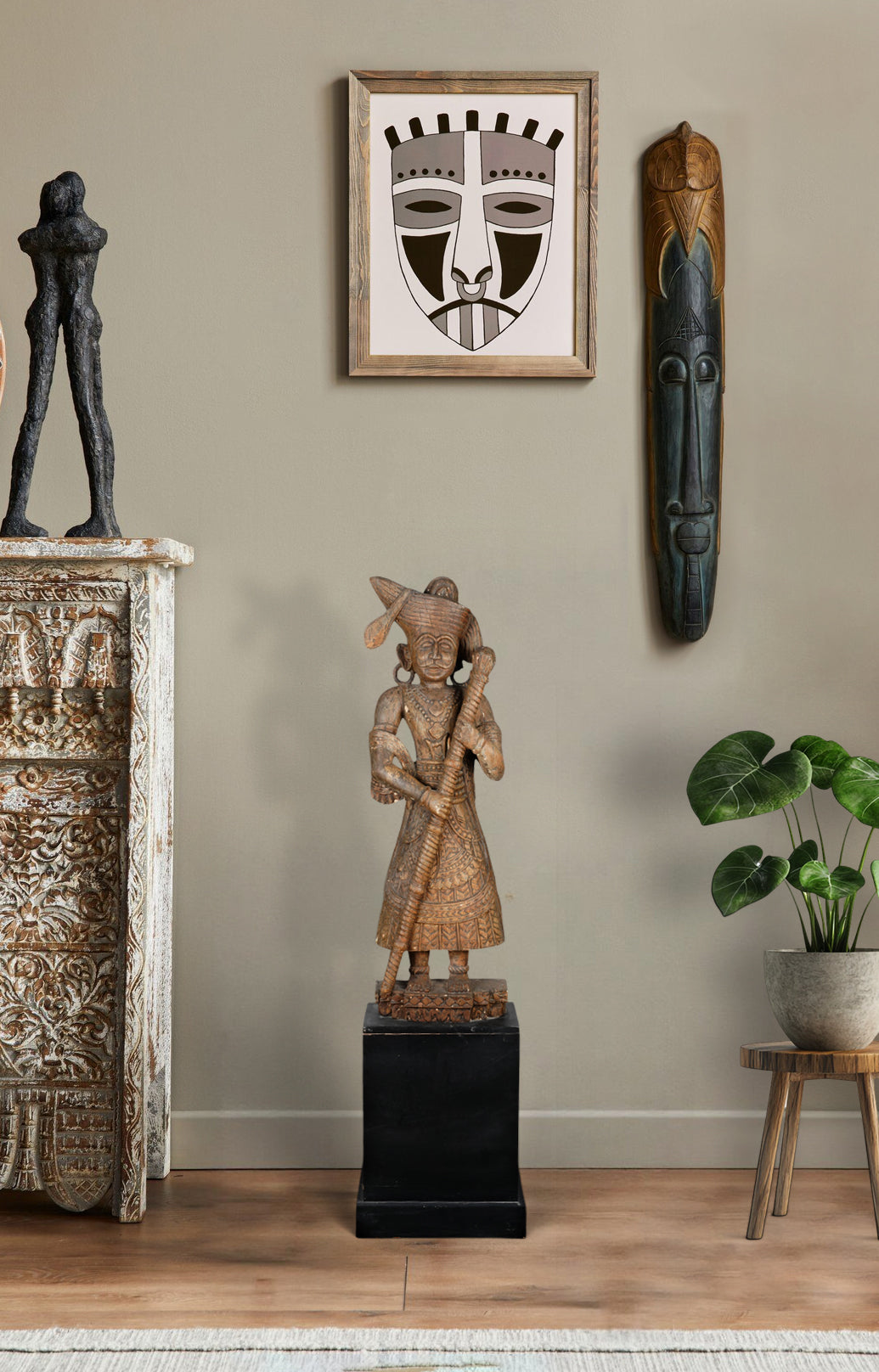 Handcrafted Wooden Virasan Darban Statue – Traditional Ethnic Showpiece