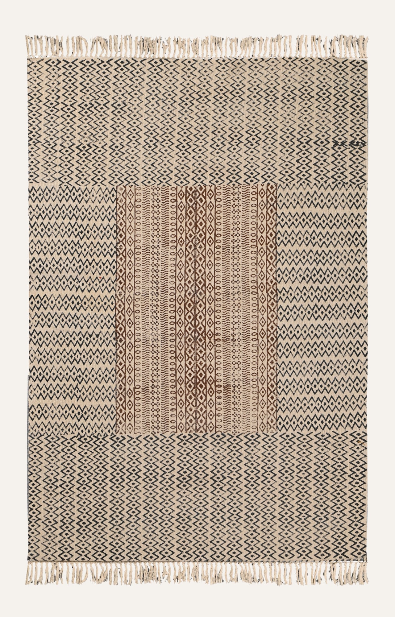 Tribal Panels Block-Printed Cotton Rug