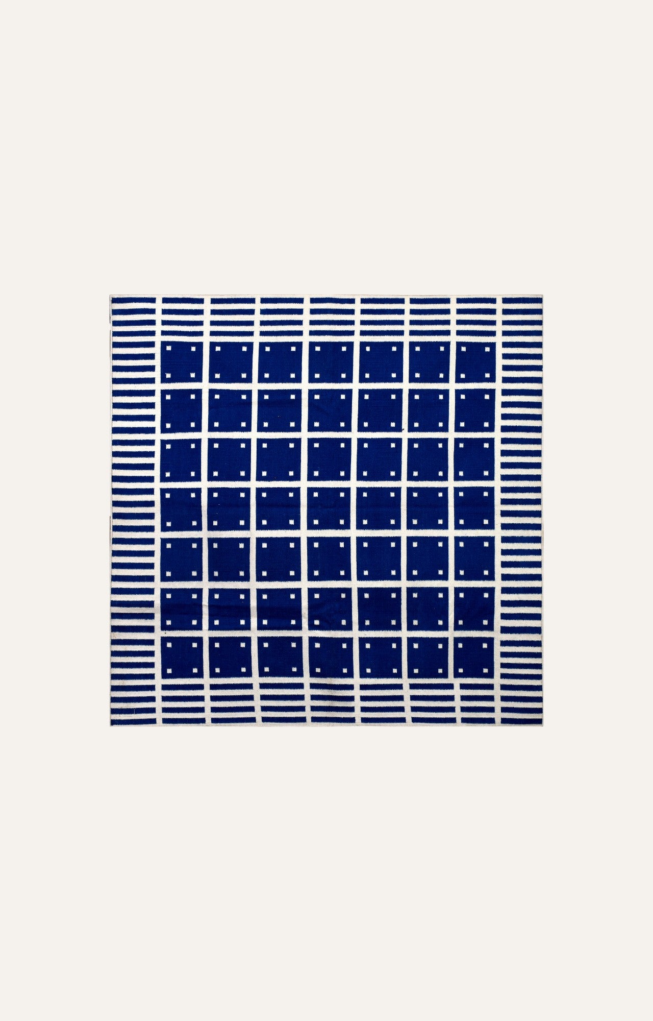 Blue and White Grid Weave Rug