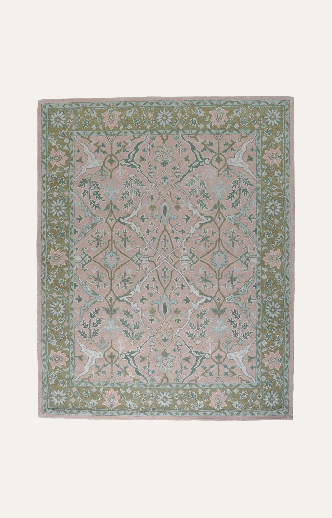 Hand Tufted Peach Pink and Ivory Modern Colorful Oushak Rug