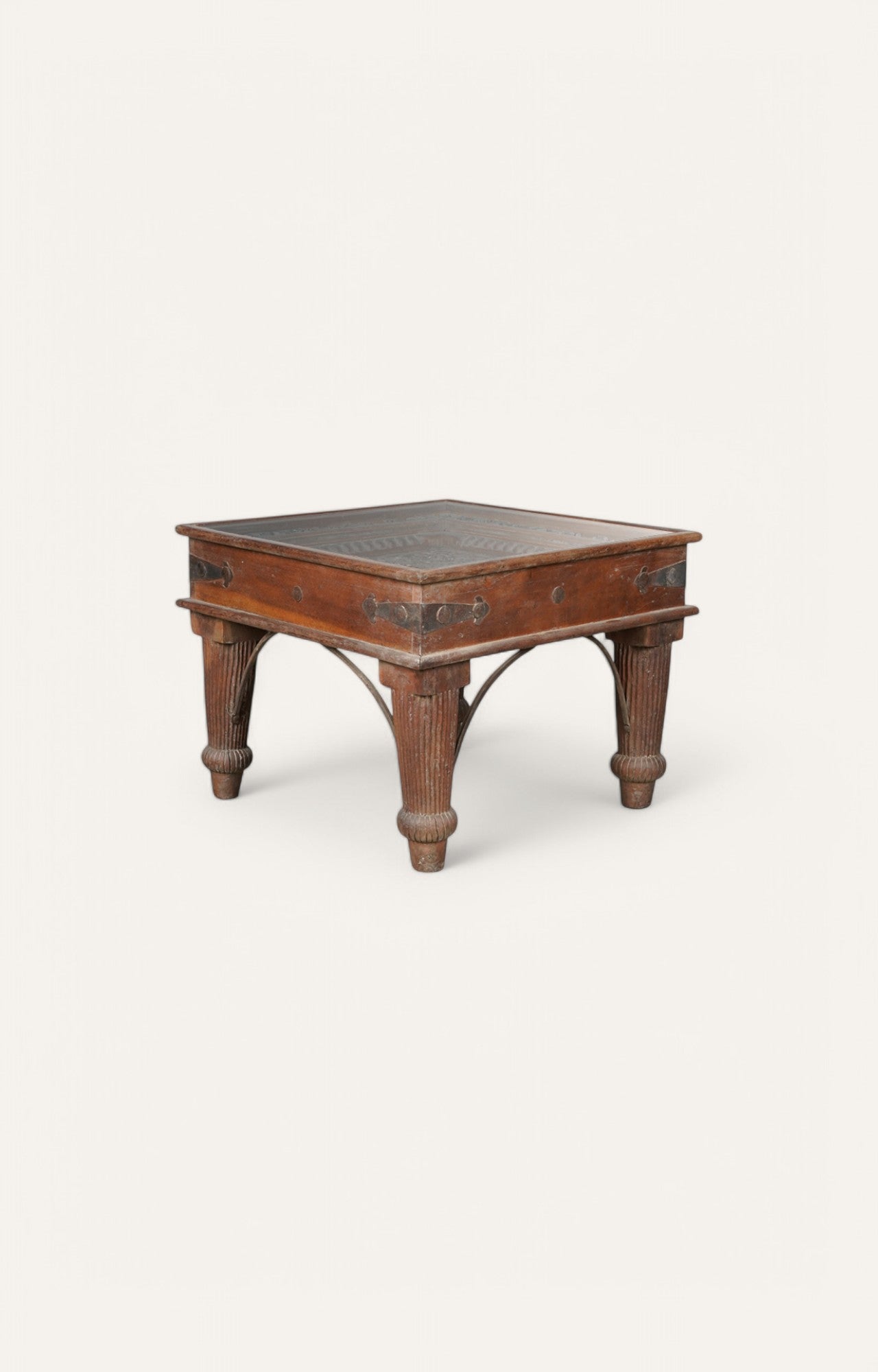 Rajputana Hand Carved Side Table with Metal Accents