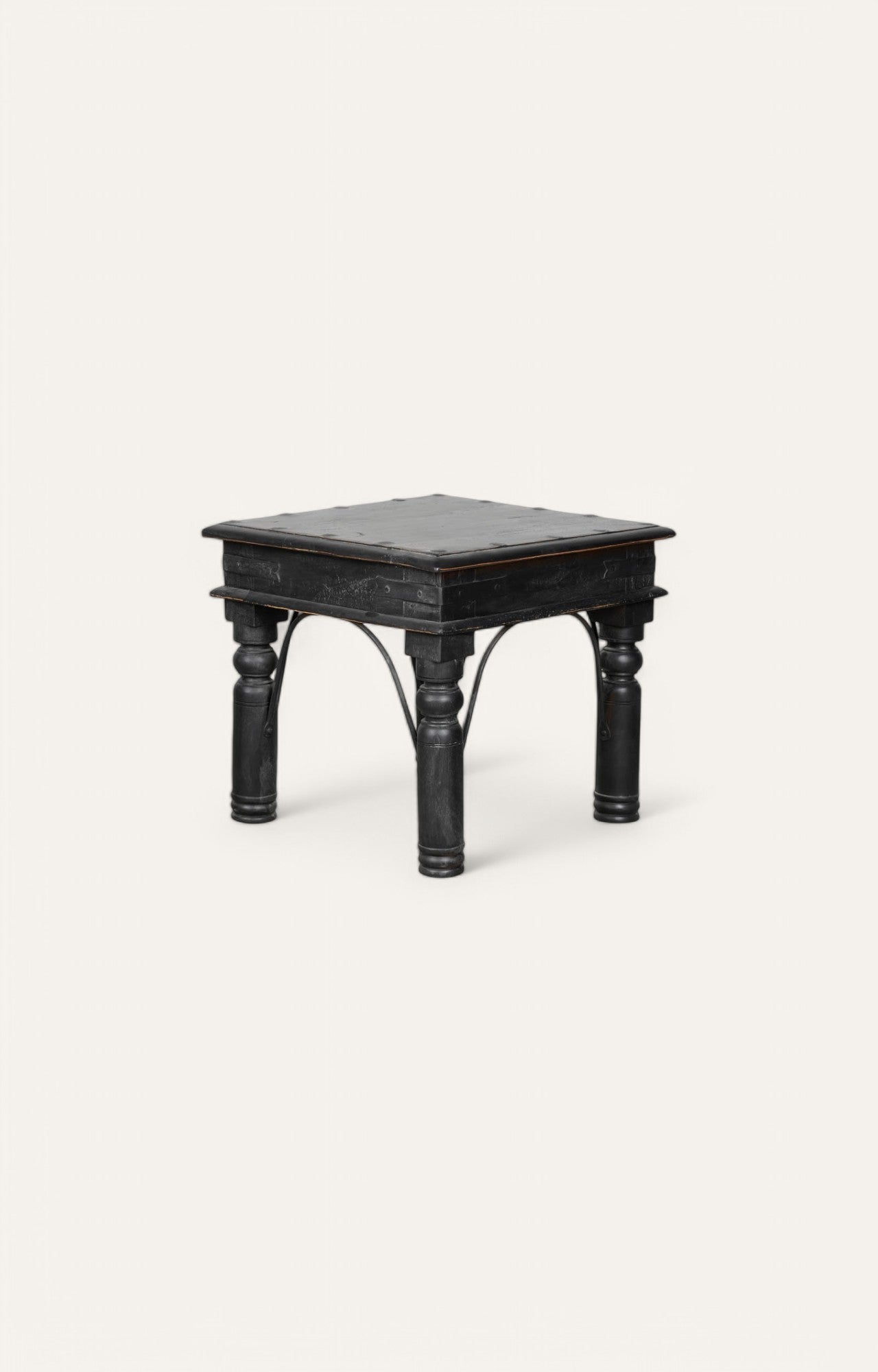Black Wooden Side Table with Metal Accents