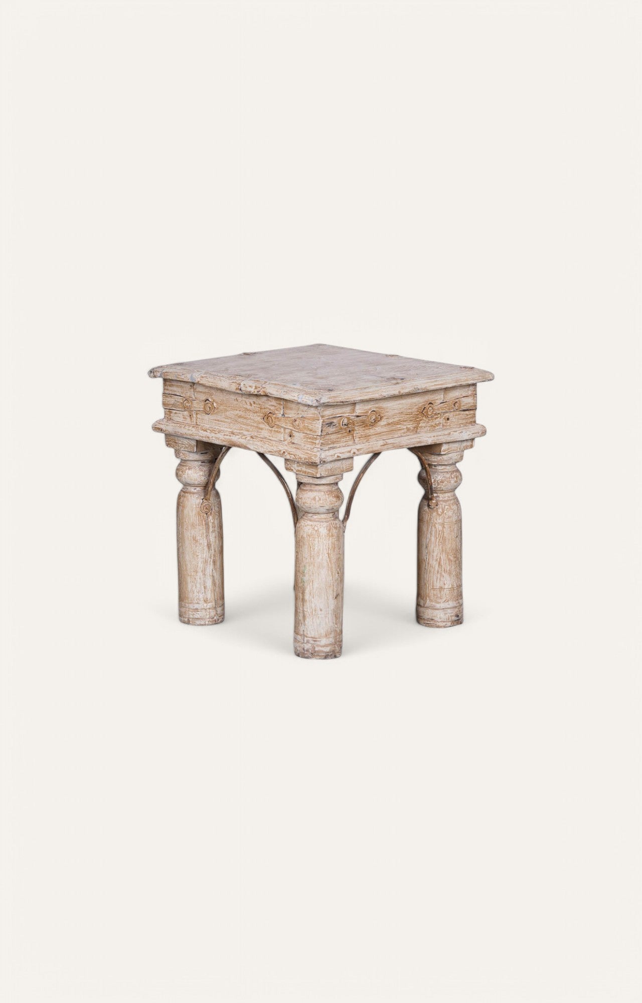 White Distress Finish Wooden Side Table