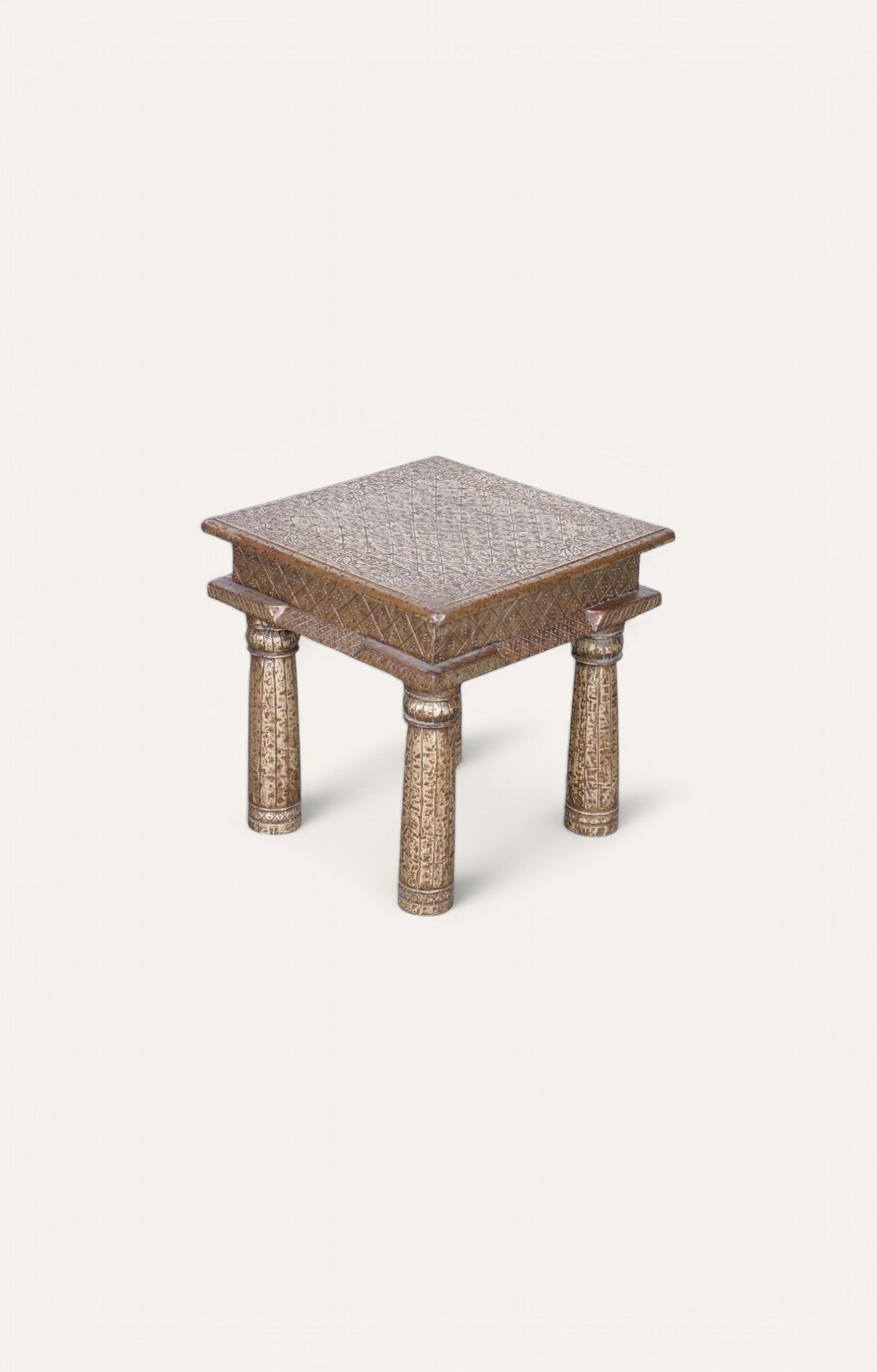 Jaipuri Wood and Brass Cladded Side Table