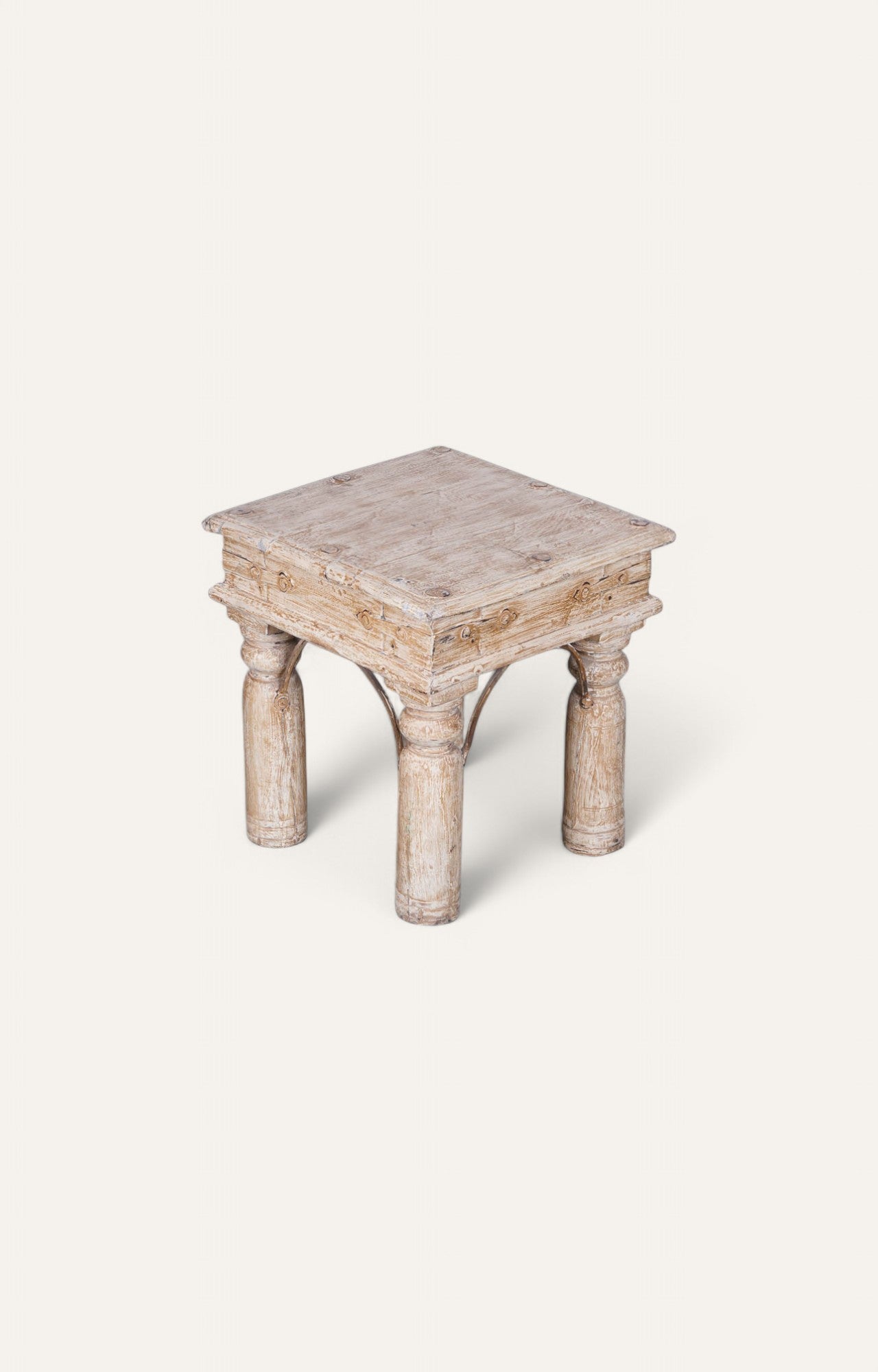 White Distress Finish Wooden Side Table
