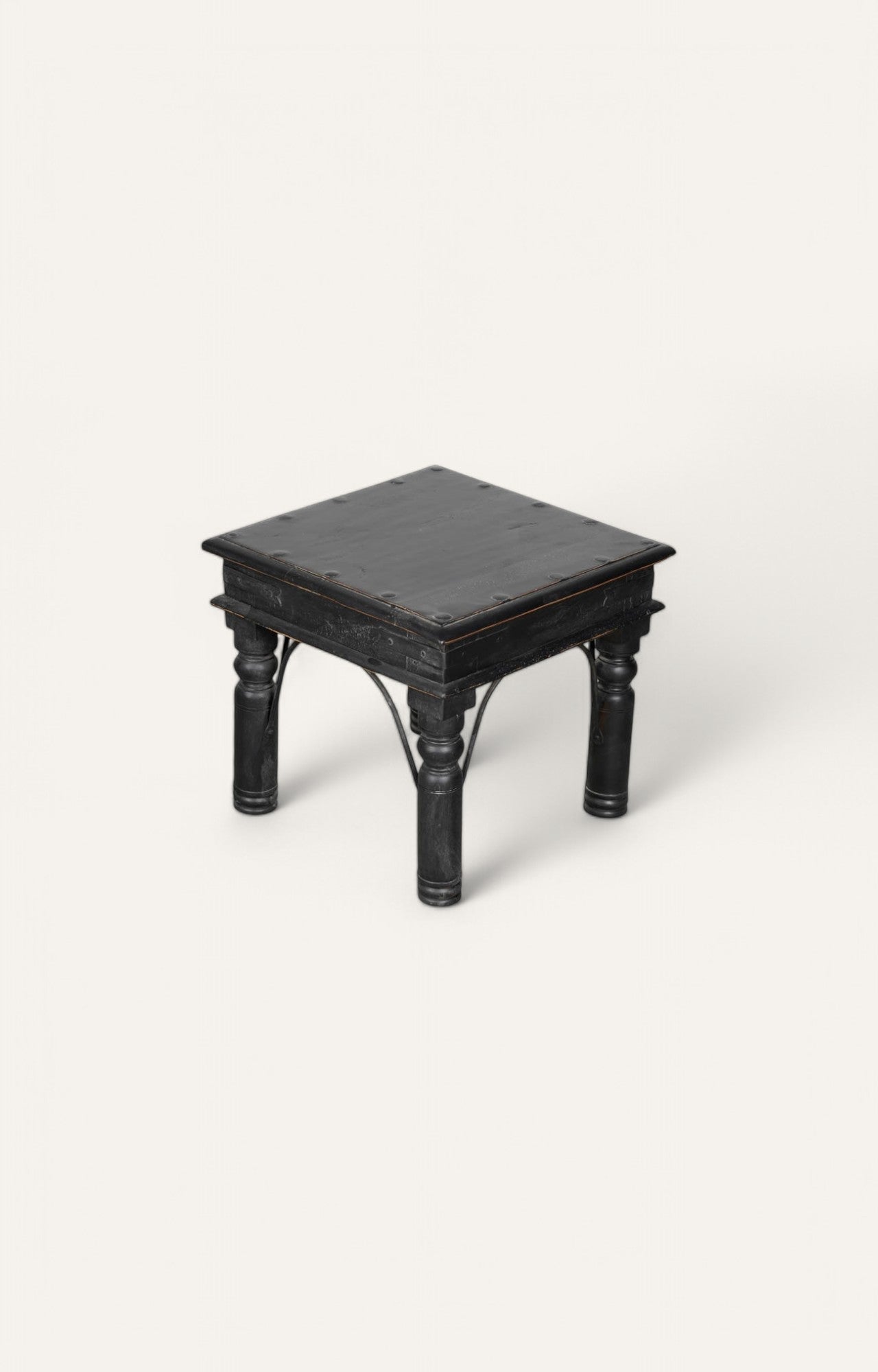 Black Wooden Side Table with Metal Accents