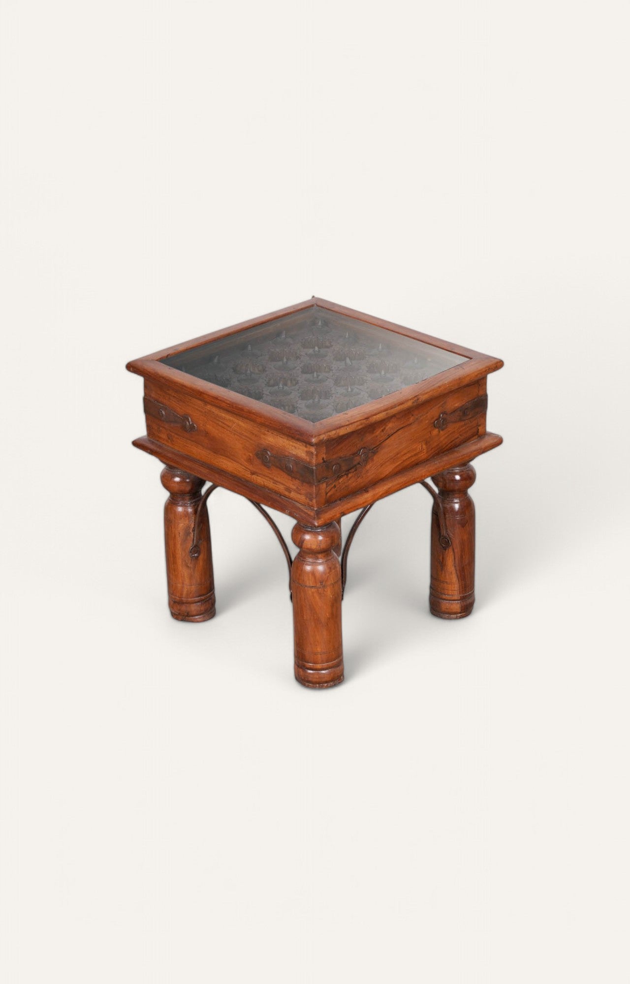 Metal and Wood Hand Carved Side Table