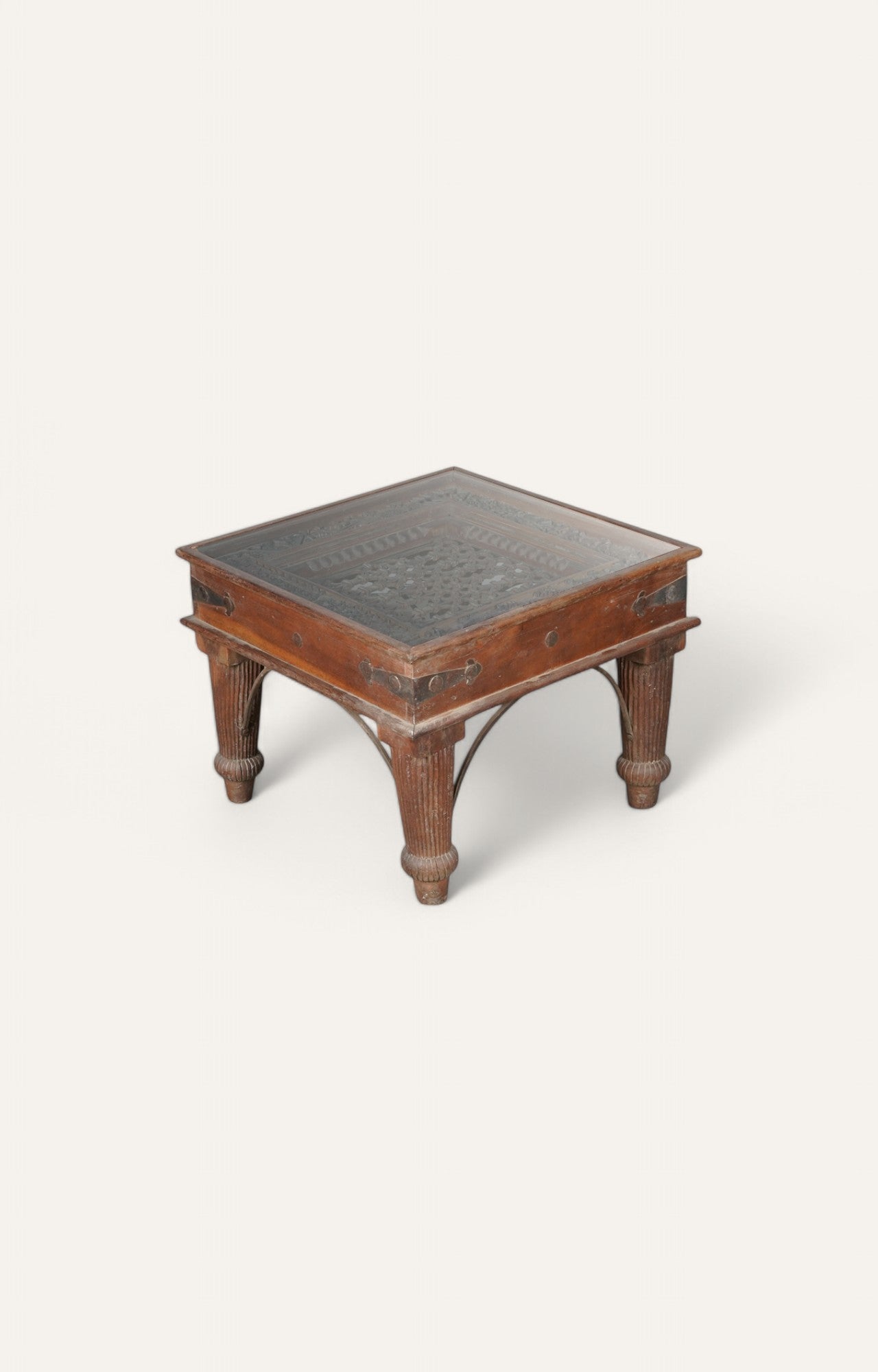 Rajputana Hand Carved Side Table with Metal Accents