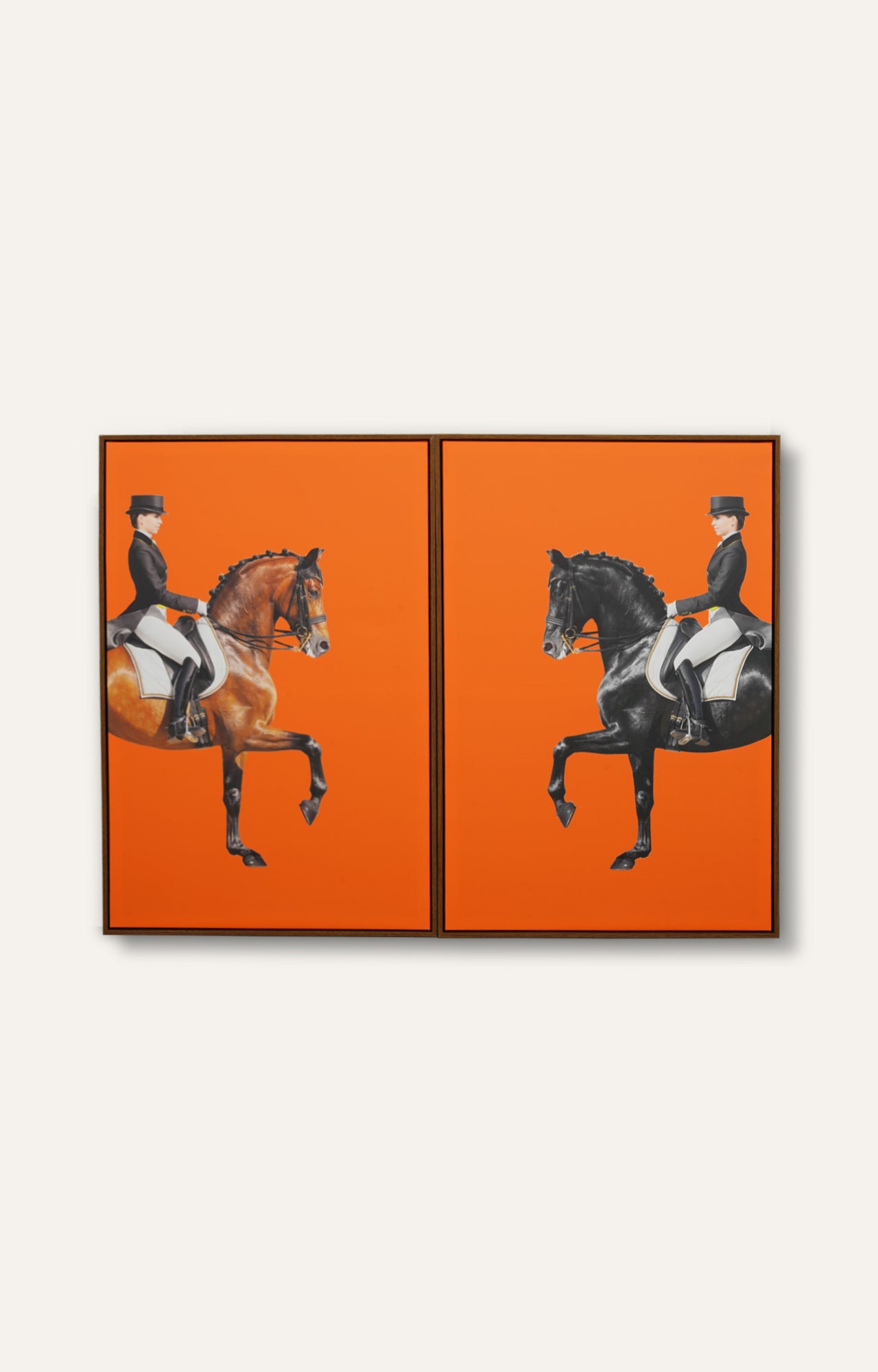 Men on Horse Orange Canvas Art Print Set of 2