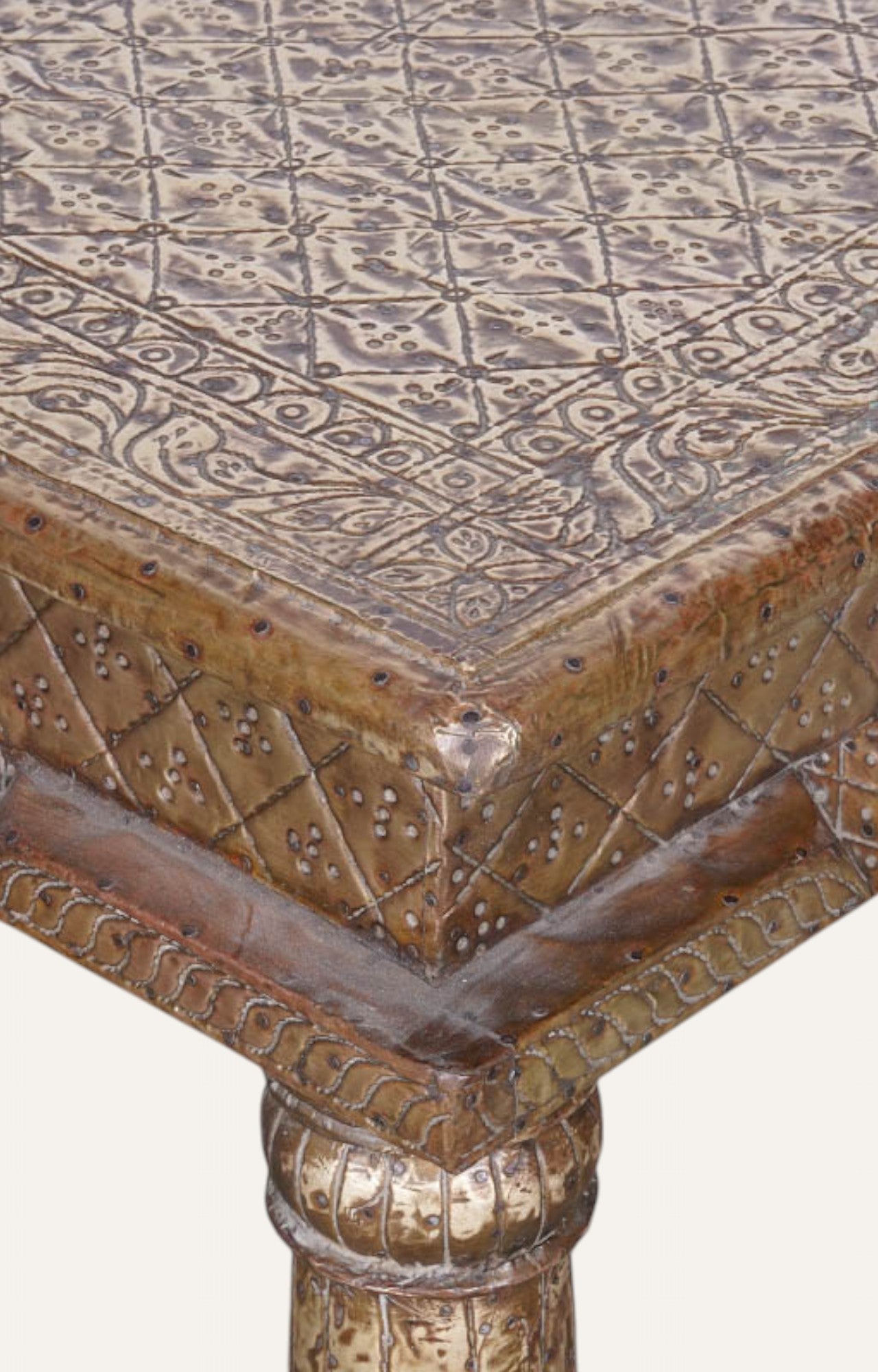 Jaipuri Wood and Brass Cladded Side Table