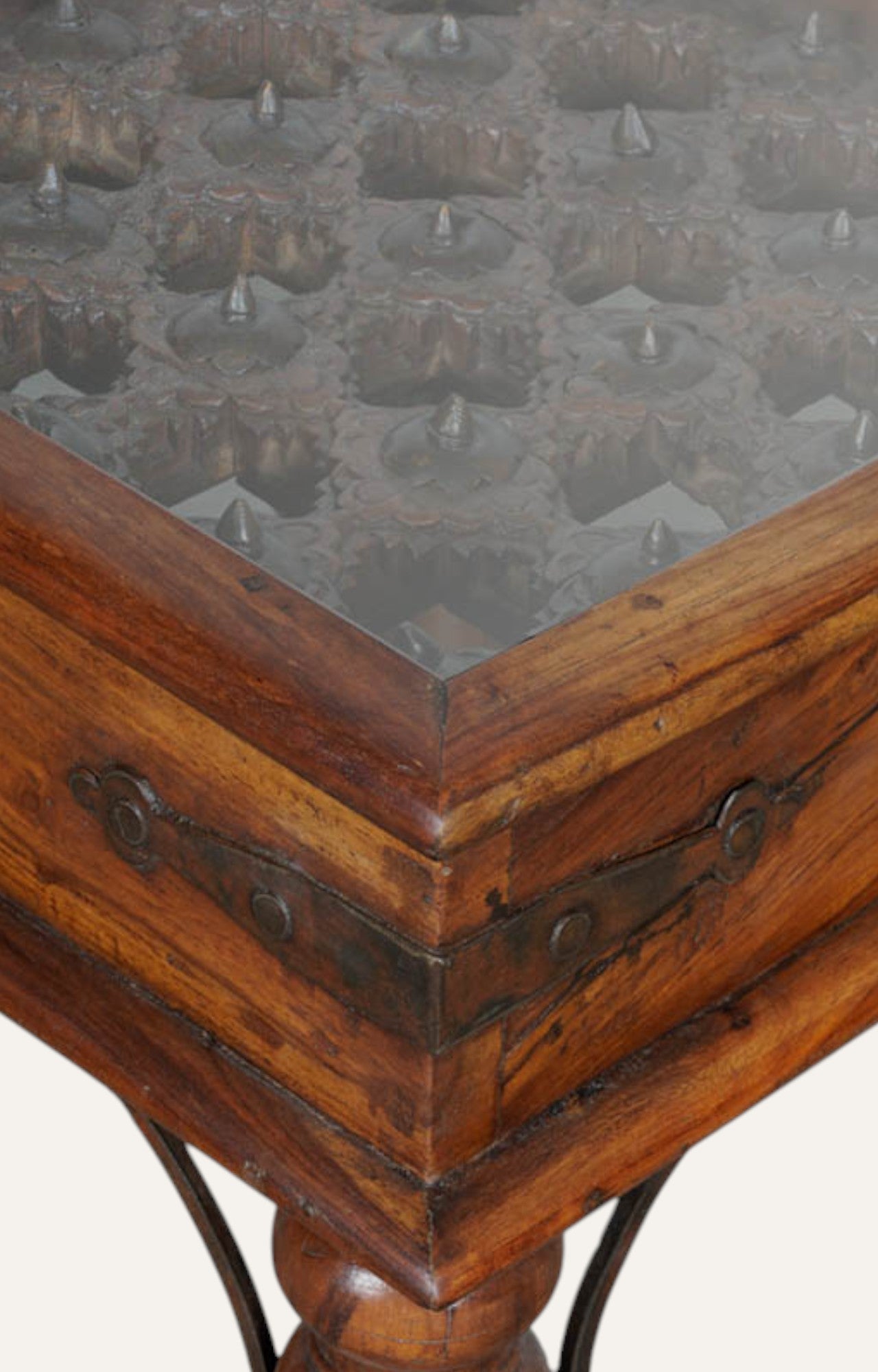 Metal and Wood Hand Carved Side Table