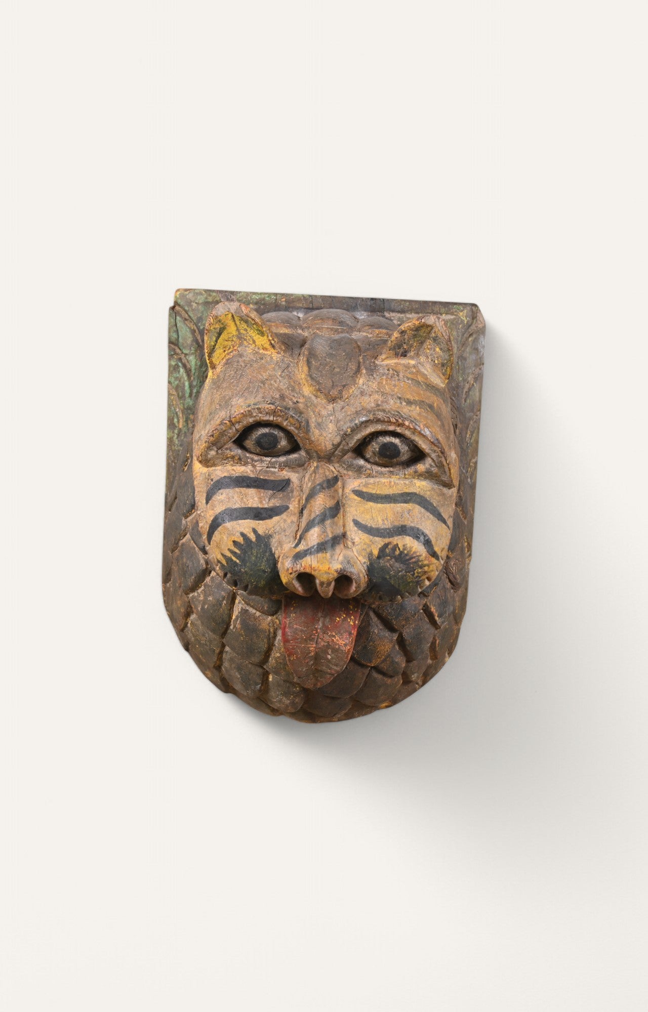 Rustic Hand-Carved Wooden Tiger Wall Mask