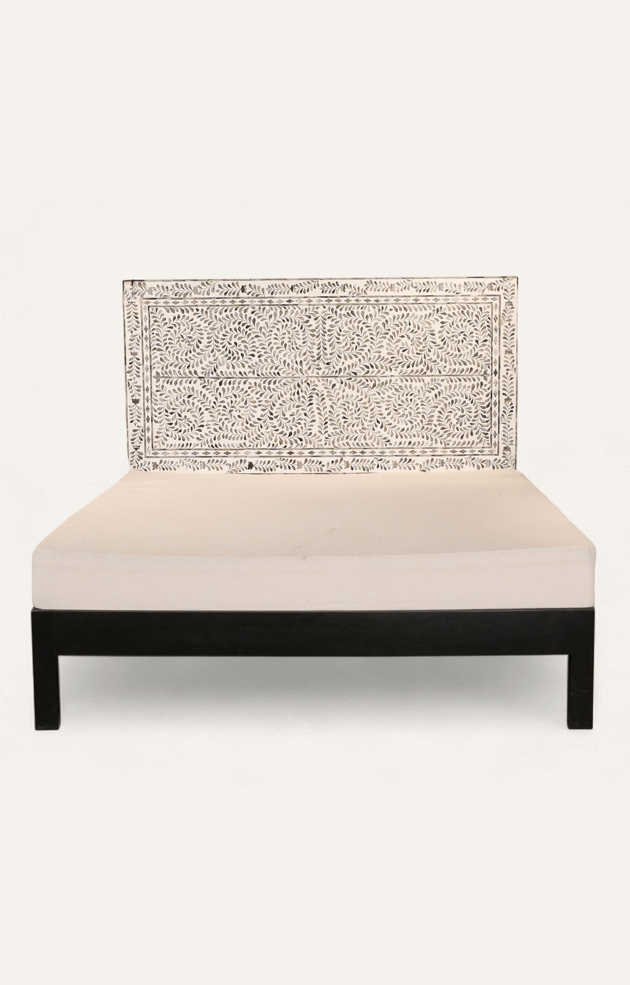 Ornate Bone Inlay Headboard Bed