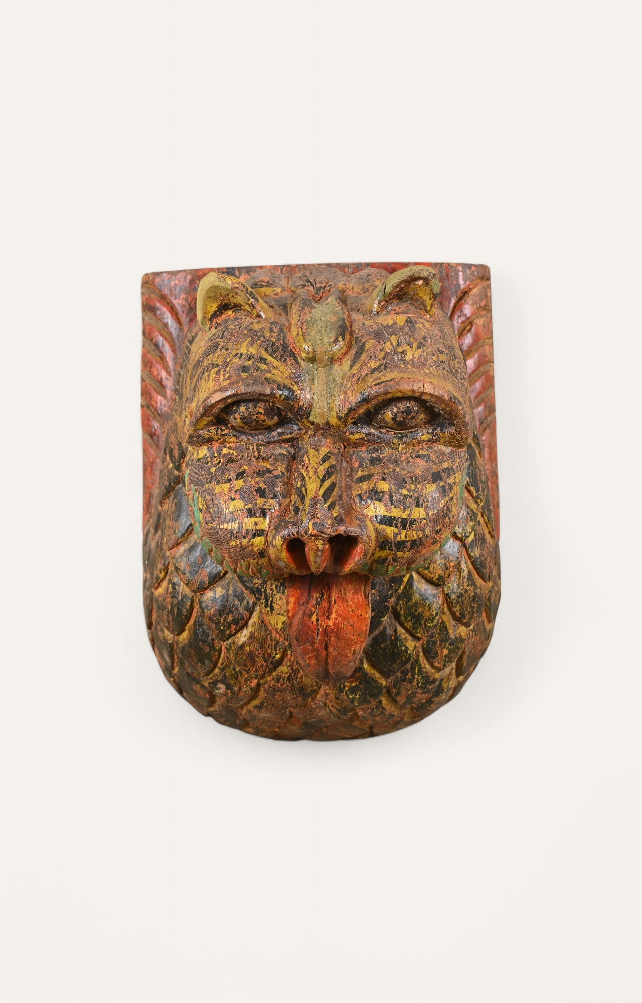 Mythical Beastl Hand-Carved Wooden Wall Mask