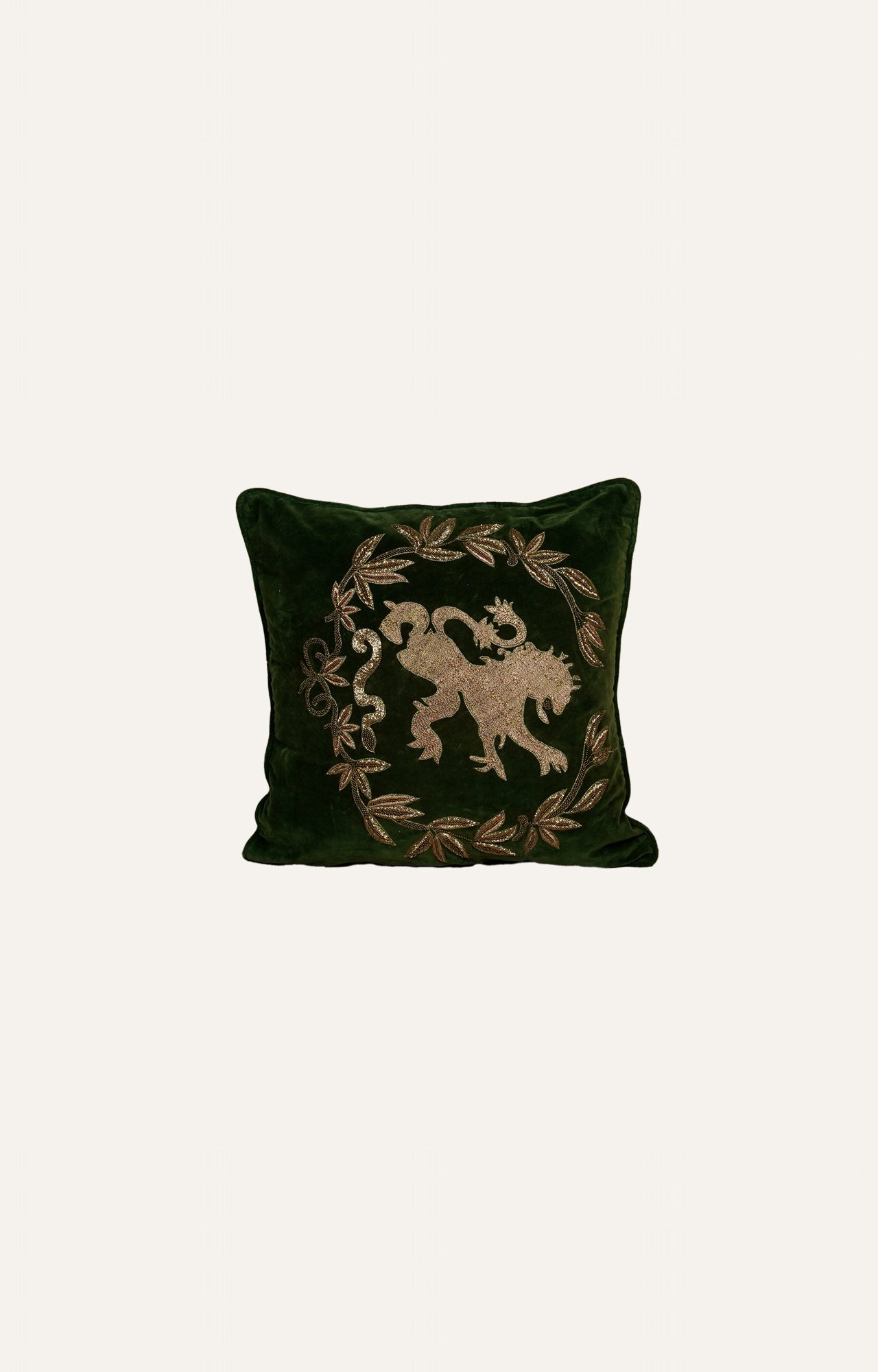 Embroidered Velvet Cushion with Mythical Motif