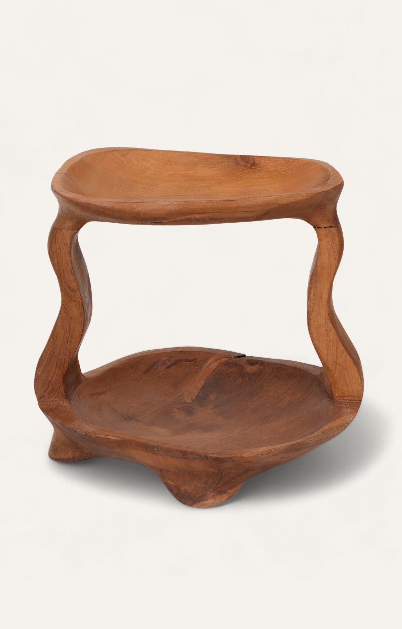 Handcrafted Teak Wood 2-Tier Tray