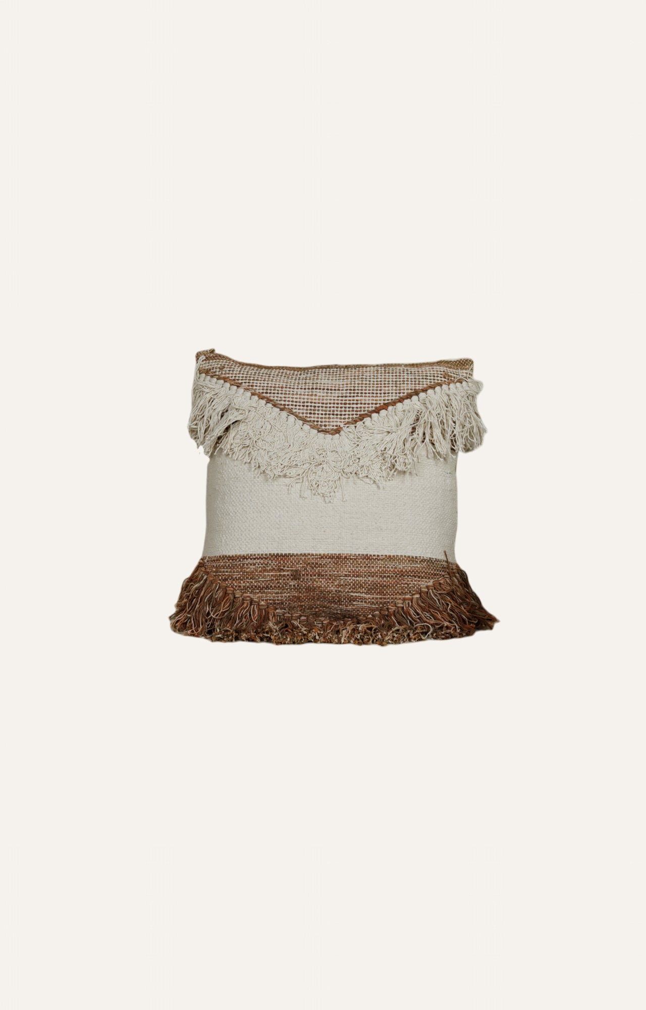 Textured Fringe Cushion in Neutral and Earthy Tones