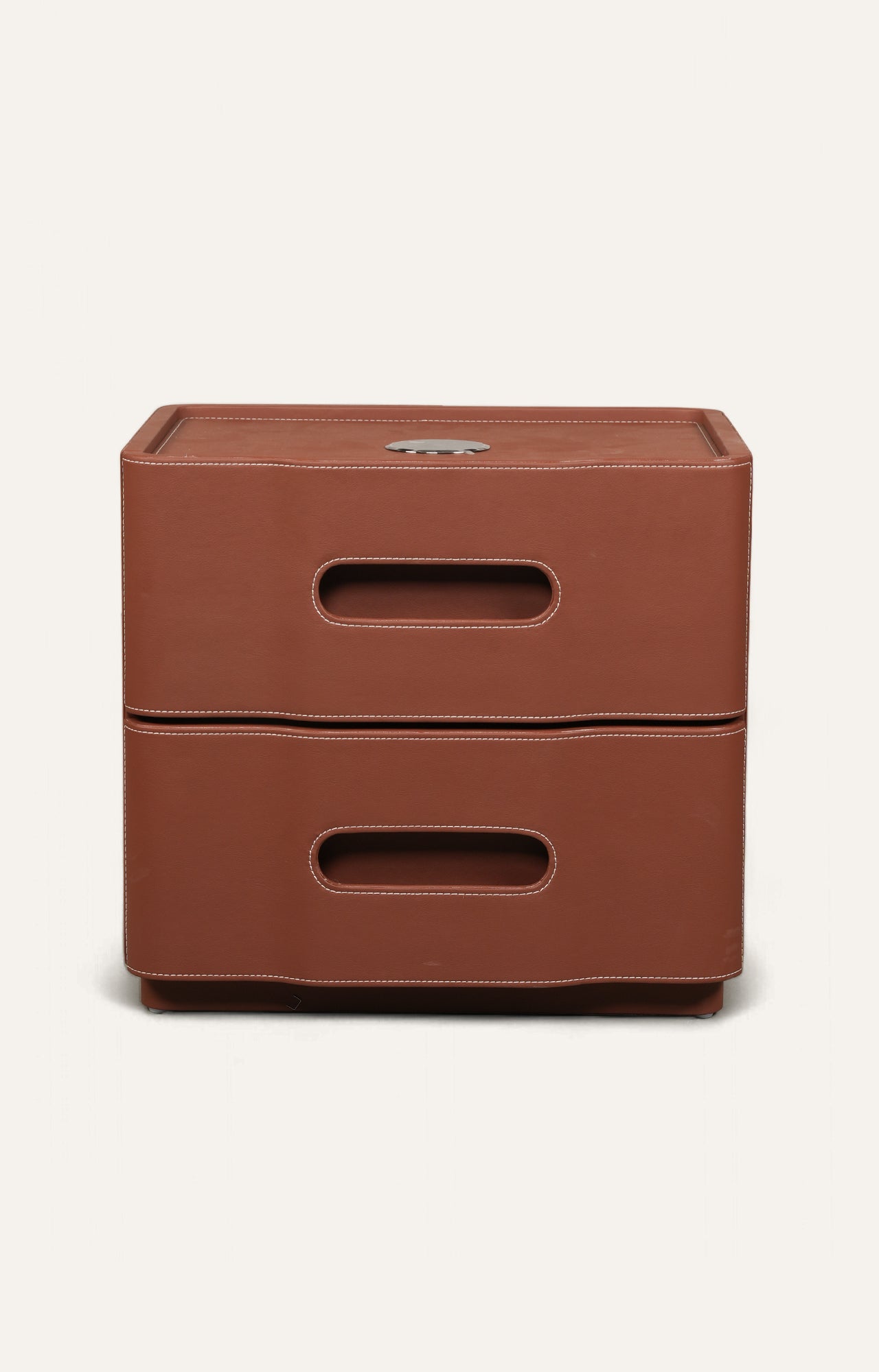 Leather Upholstered Two-Drawer Nightstand with Cutout Handles