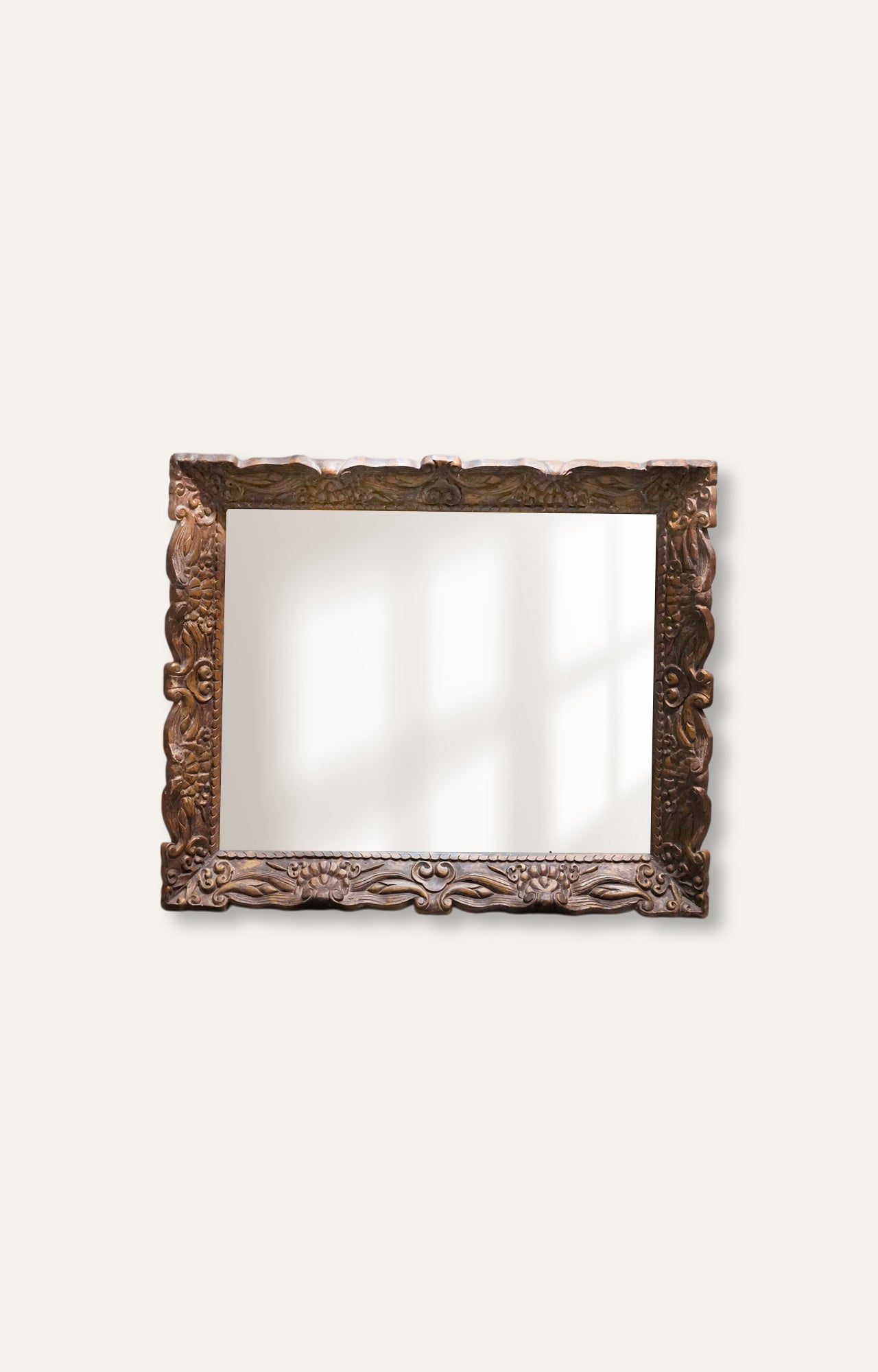 Brown Wood Frame Rectangle Wall Mirror