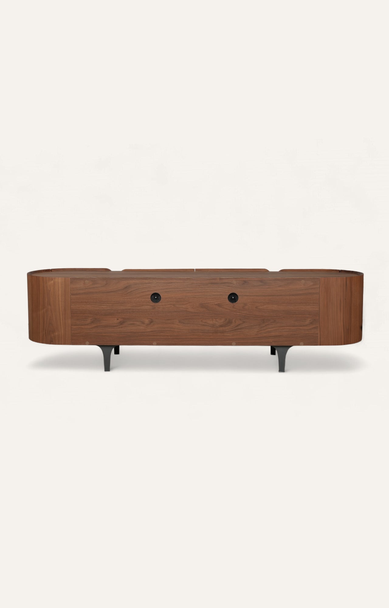 Modern Walnut Sideboard with Curved Edges and Metal Legs