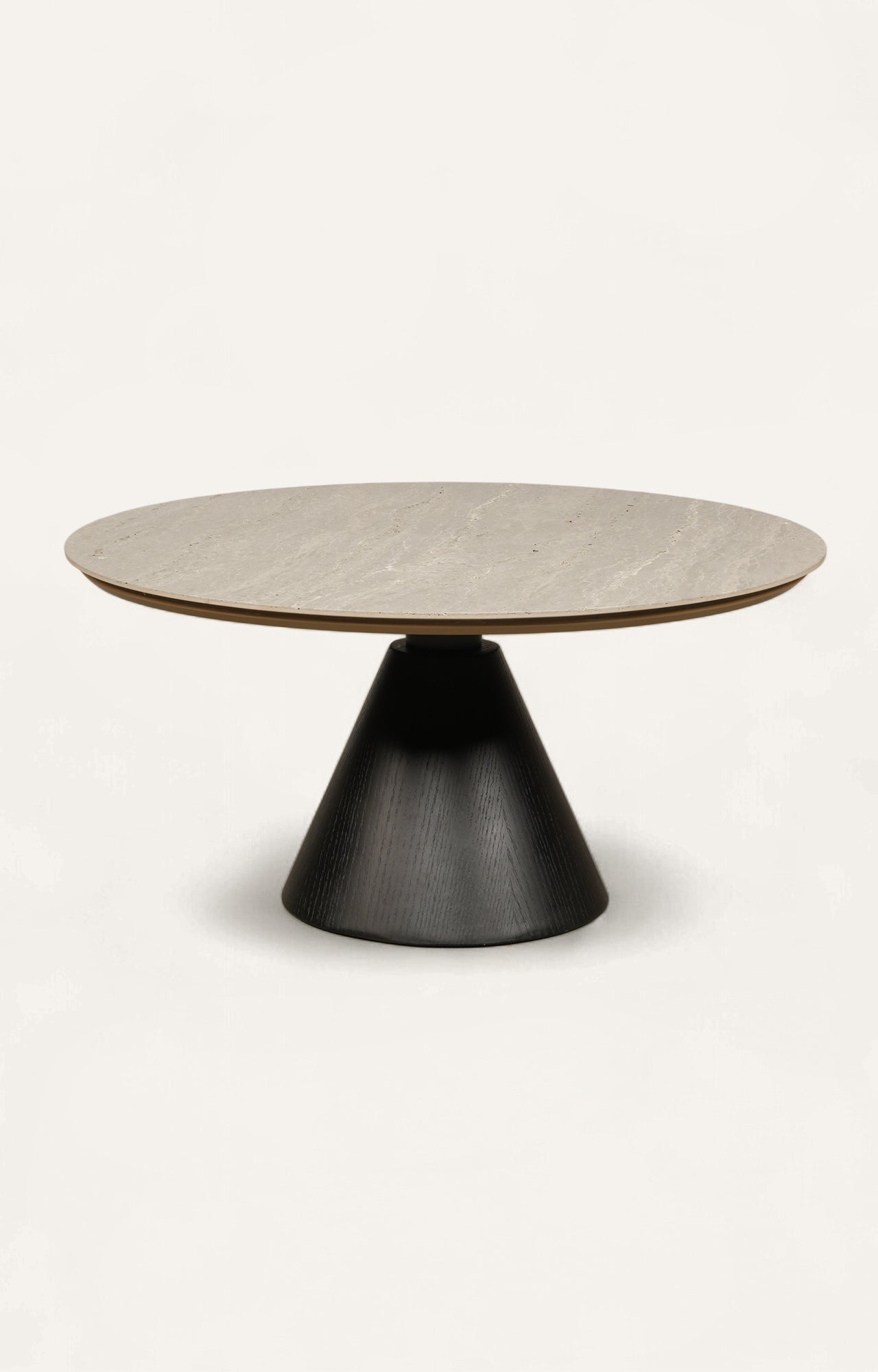 Round Travertine Top Black Cone Coffee Table