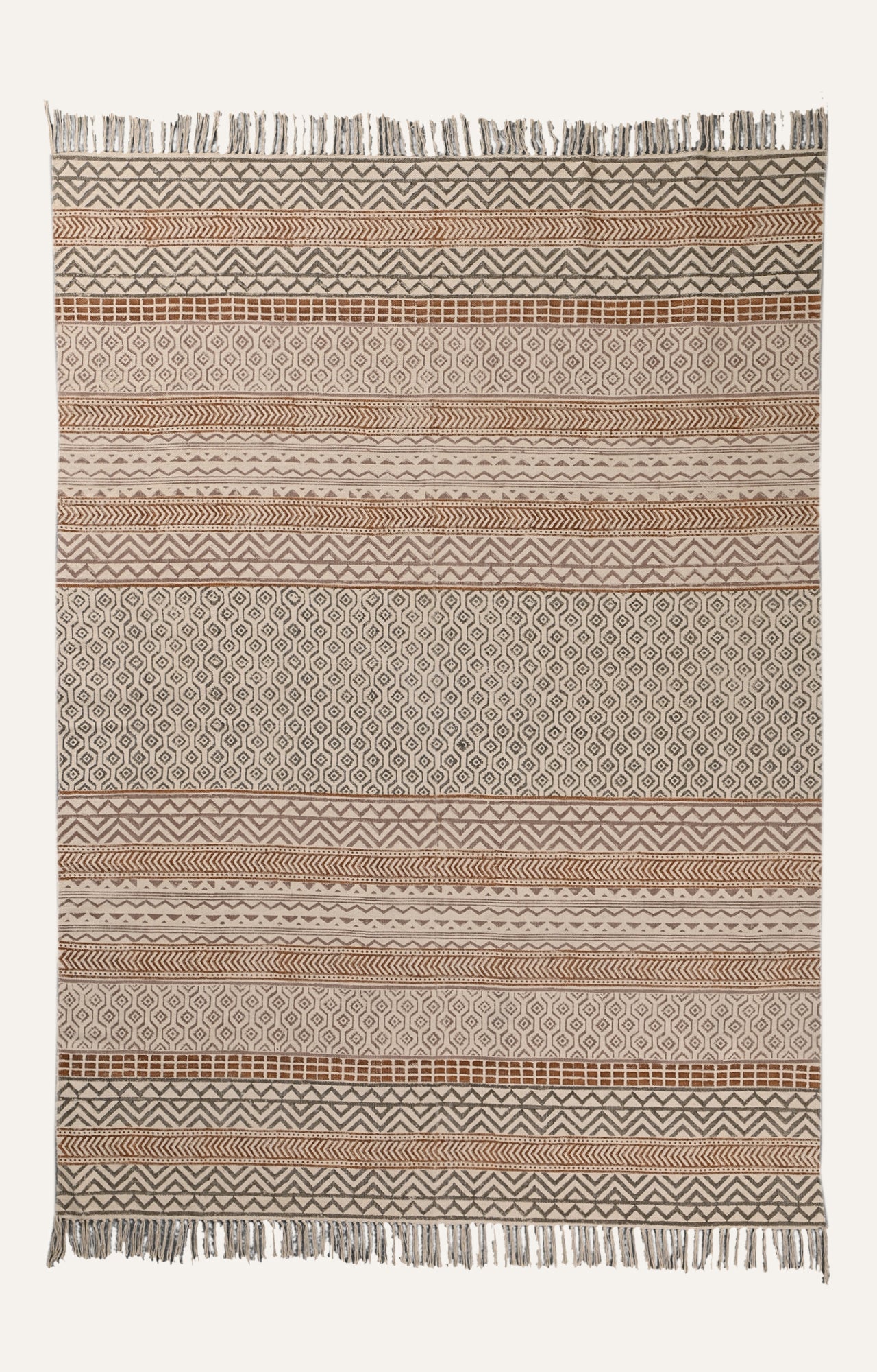 Burnt Ochre Tribal Band Cotton Rug