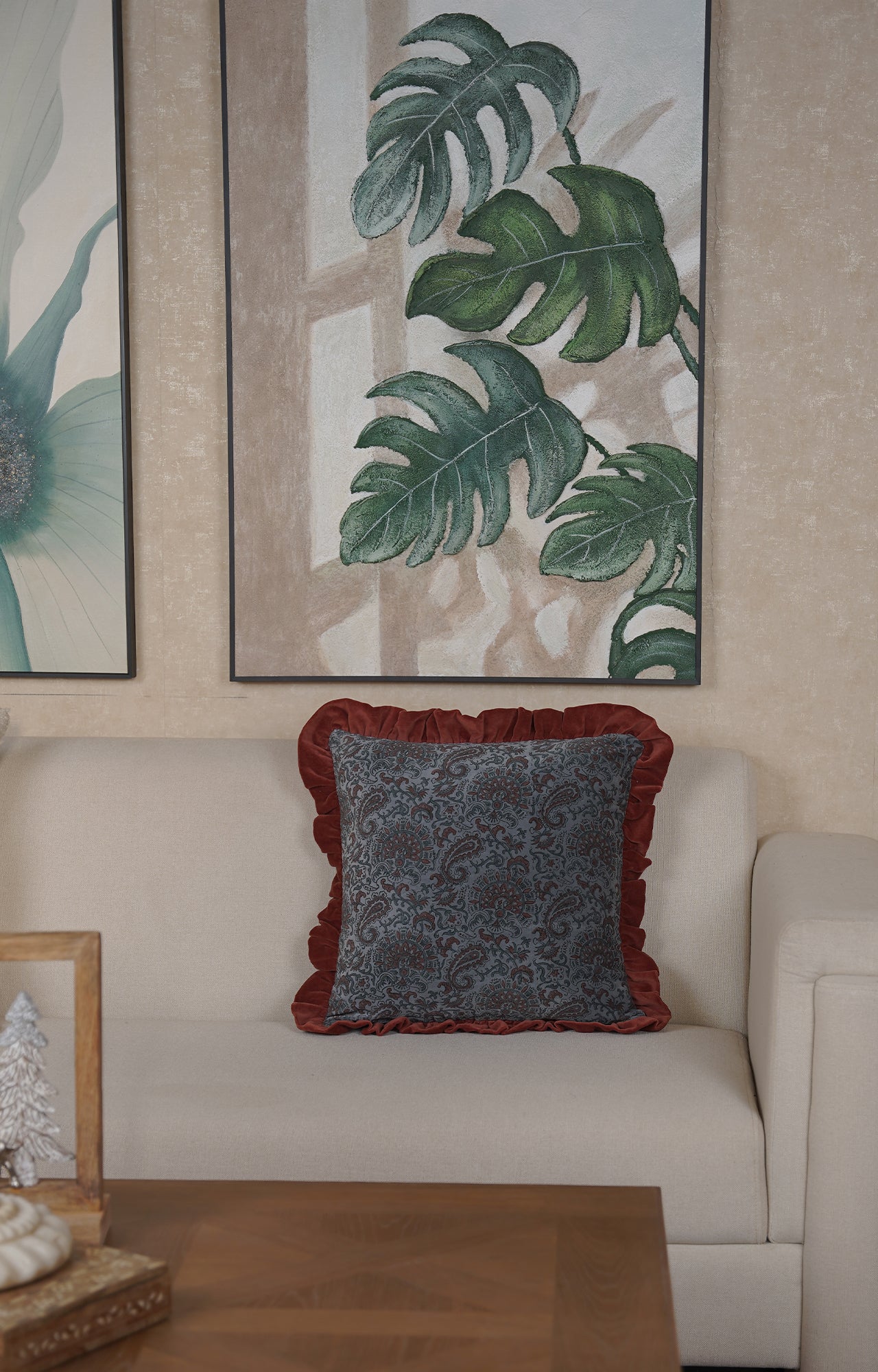 Vintage Velvet Cushion Cover with Ruffle Trim