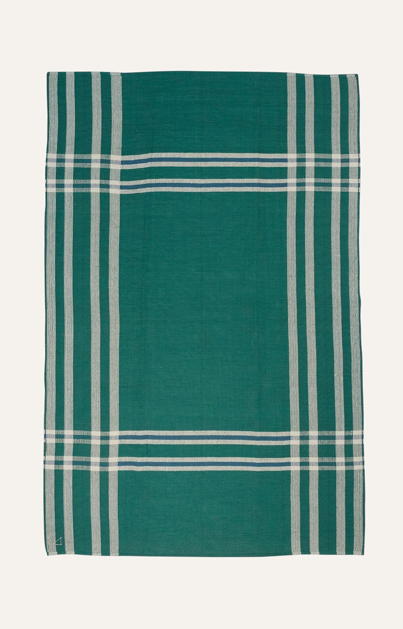 Green Cotton Rug with Striped Border