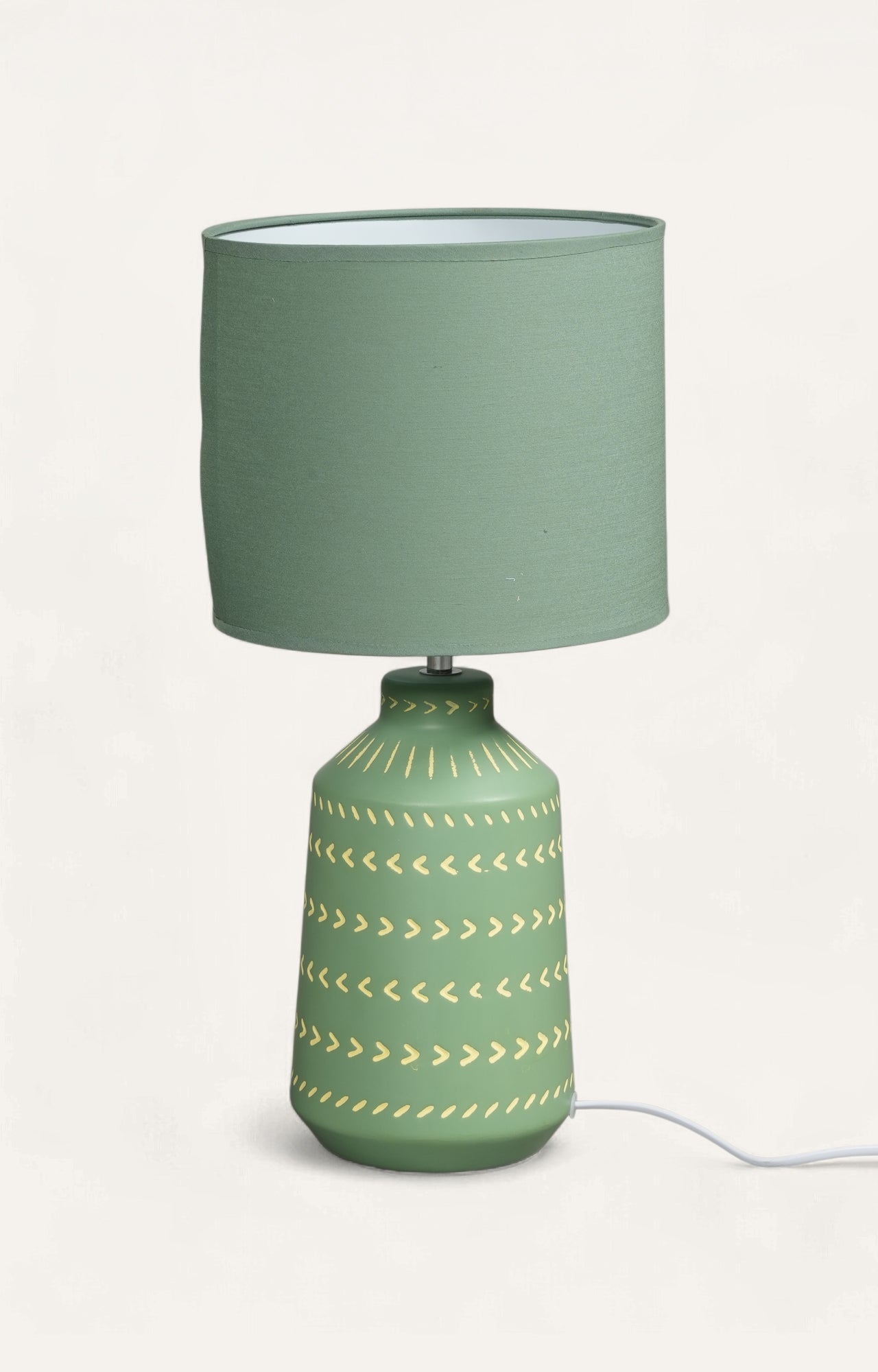 Green Ceramic Table Lamp with Tribal Pattern