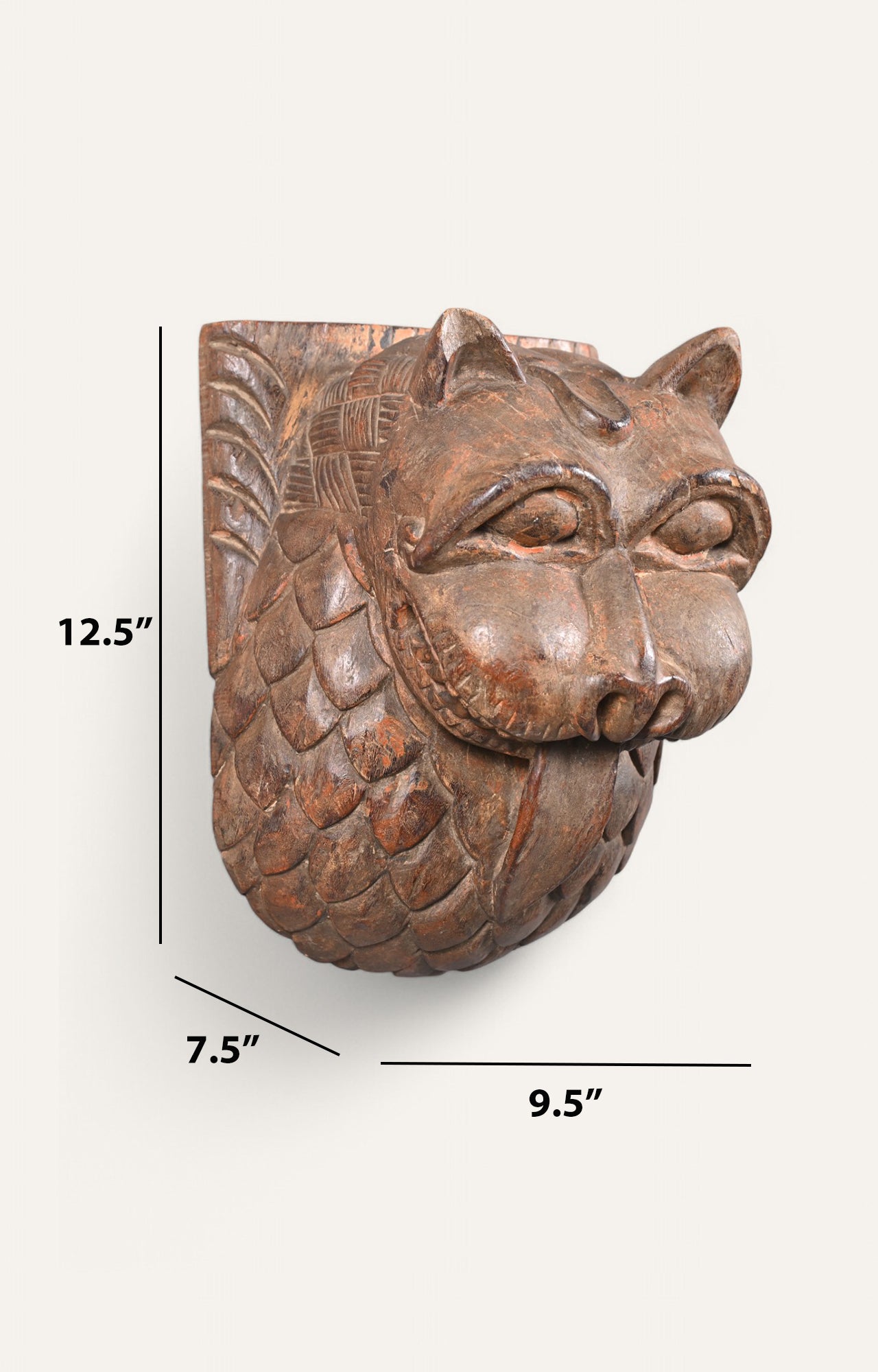 Hand-Carved Wooden Lion Mask