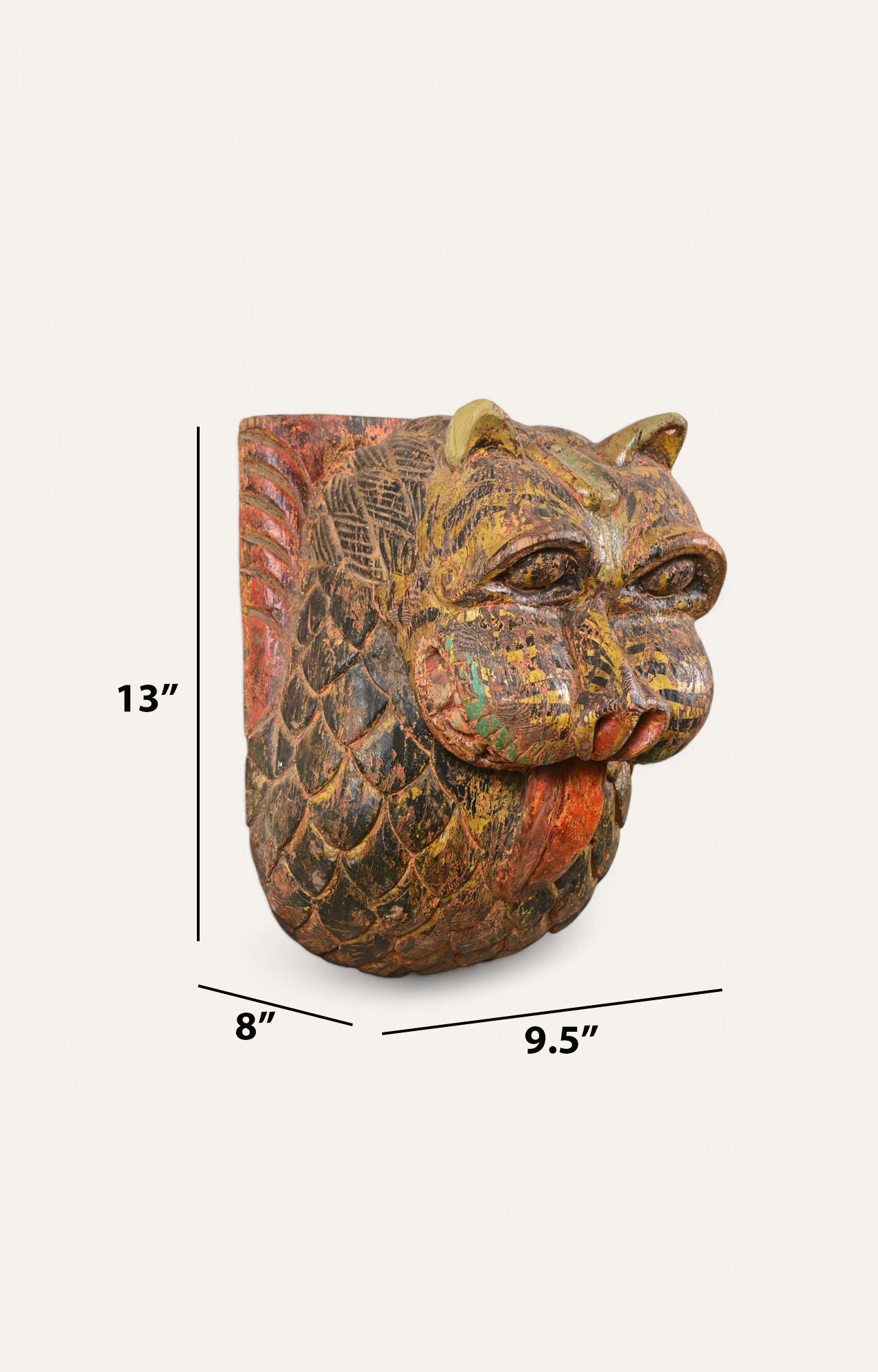 Mythical Beastl Hand-Carved Wooden Wall Mask