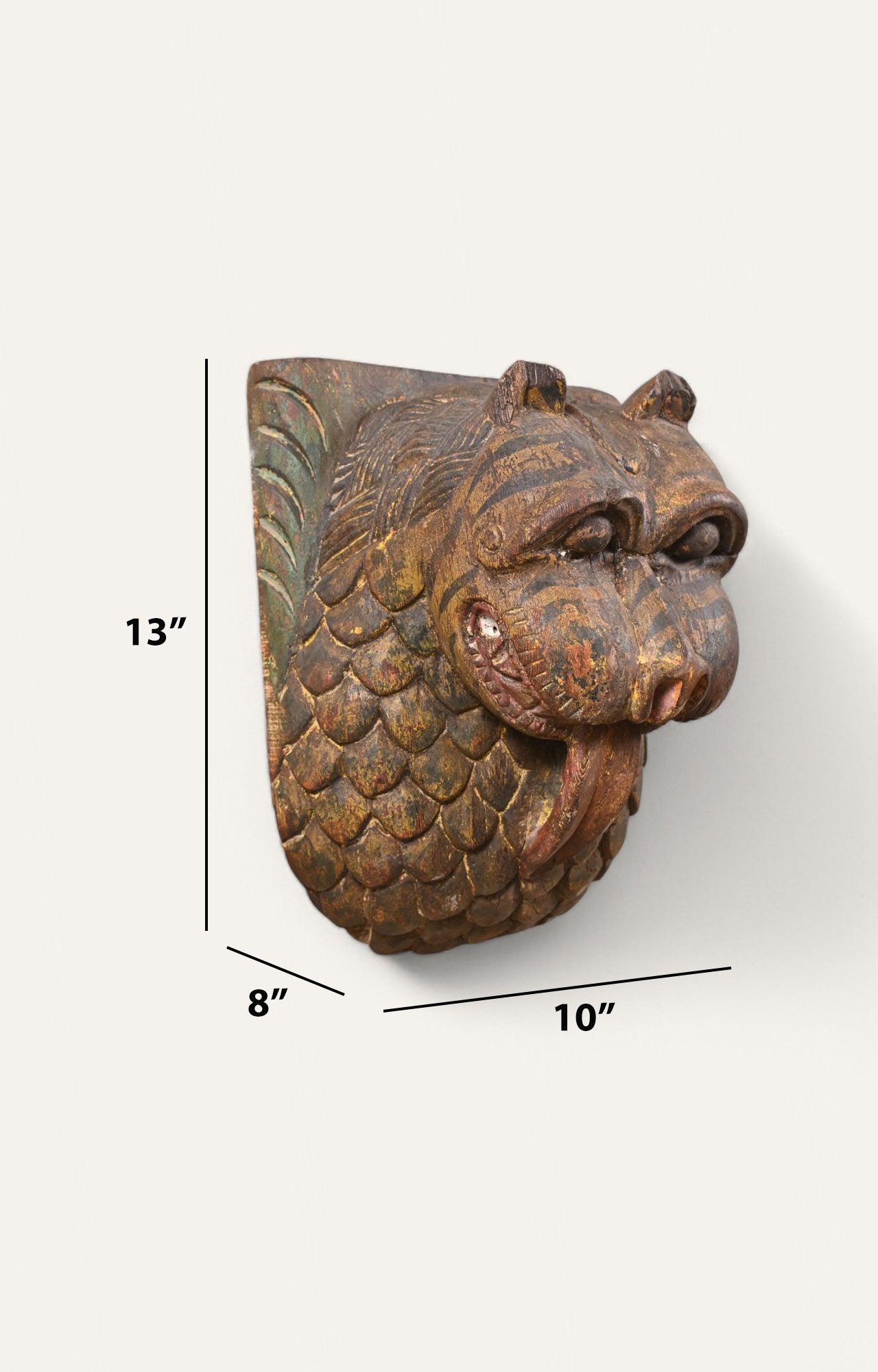 Mythical Tiger Hand-Carved Wooden Wall Mask