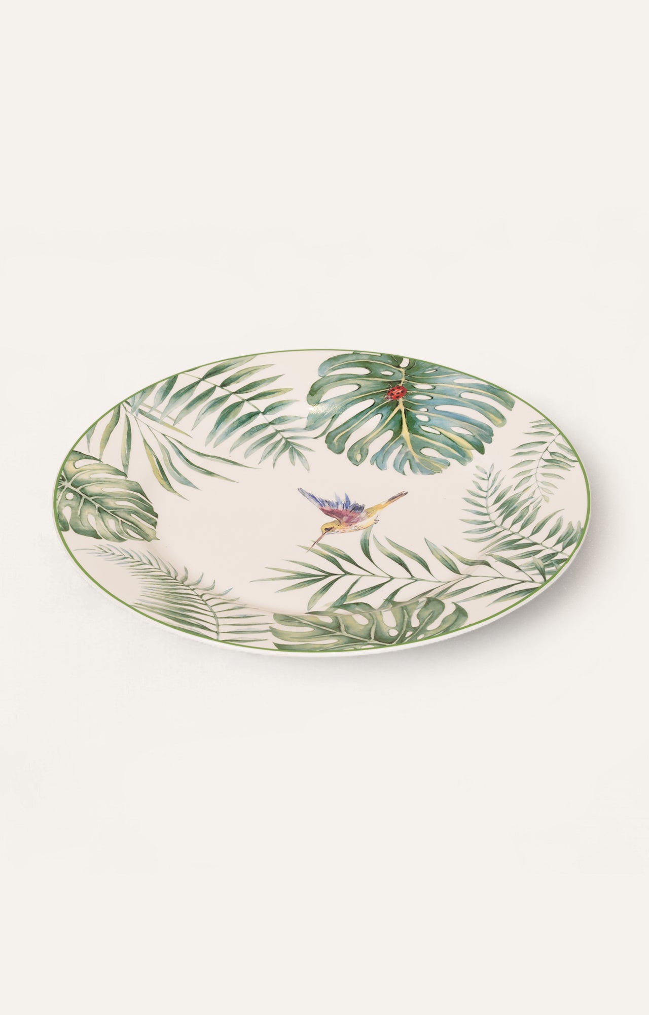 Ceramic Dinner Plate with Tropical Leaf Design