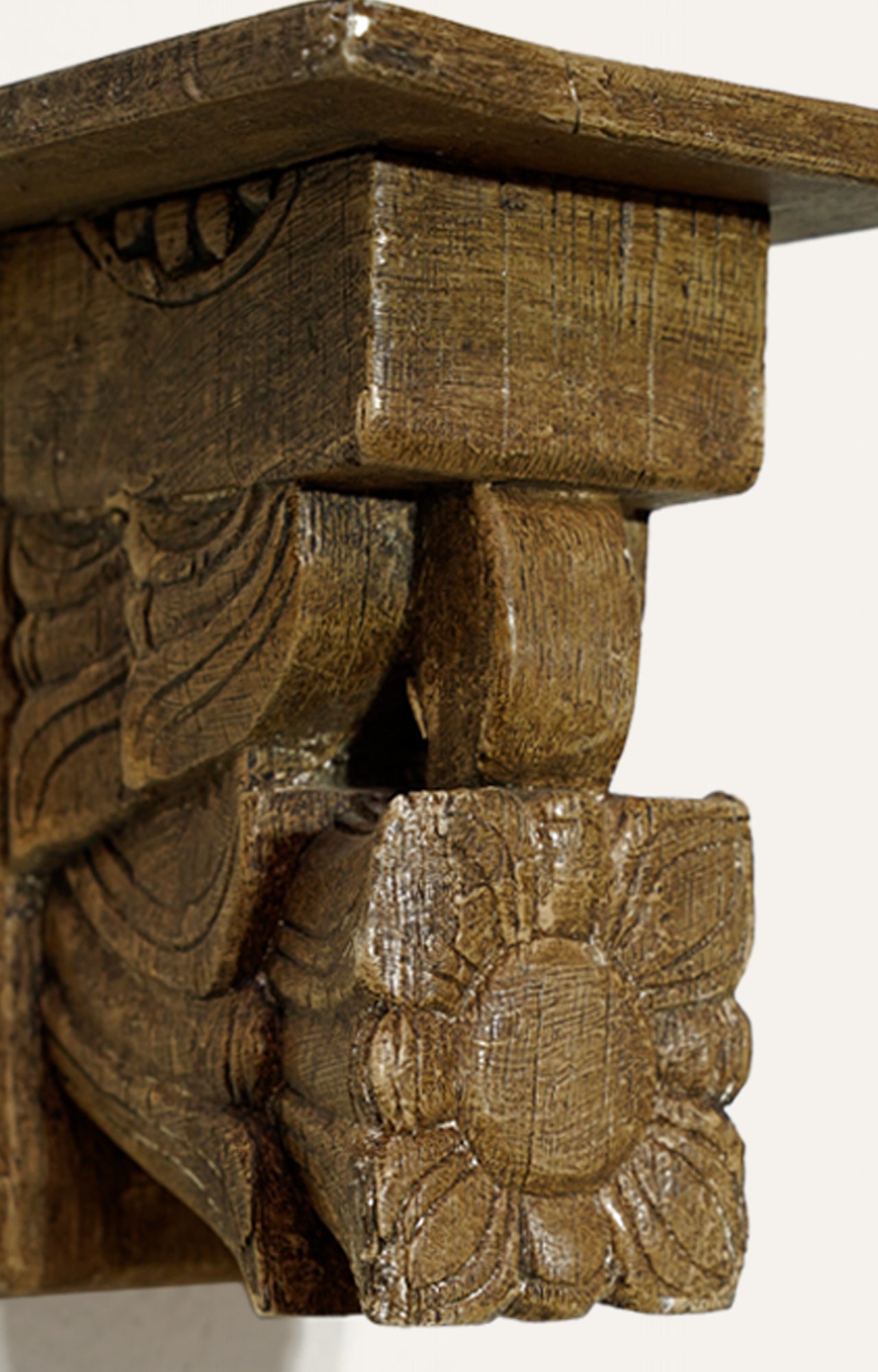 Rustic Hand Carved Wooden Wall Bracket