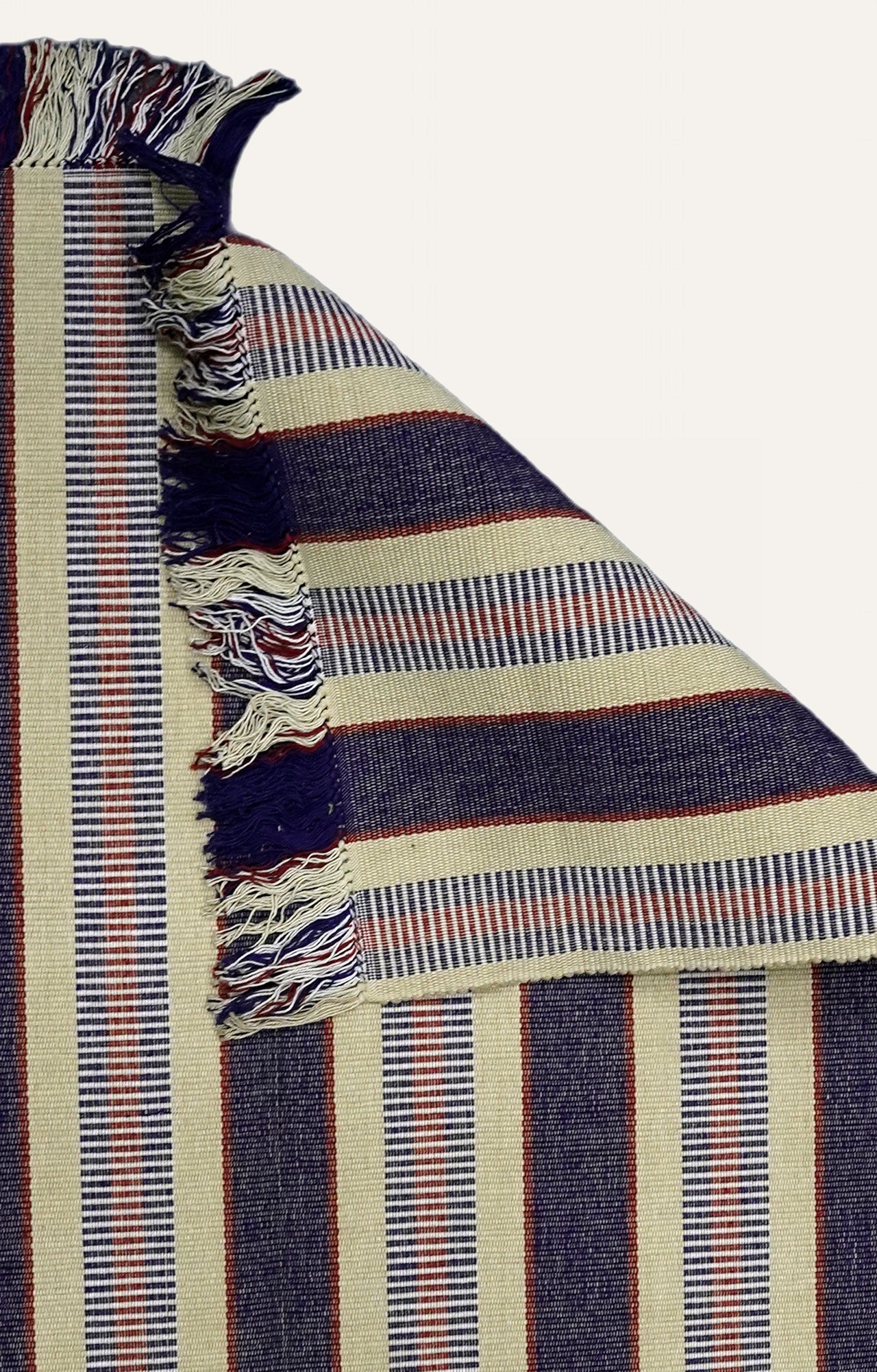 Navy Blue Cotton Striped Rug with Tassels