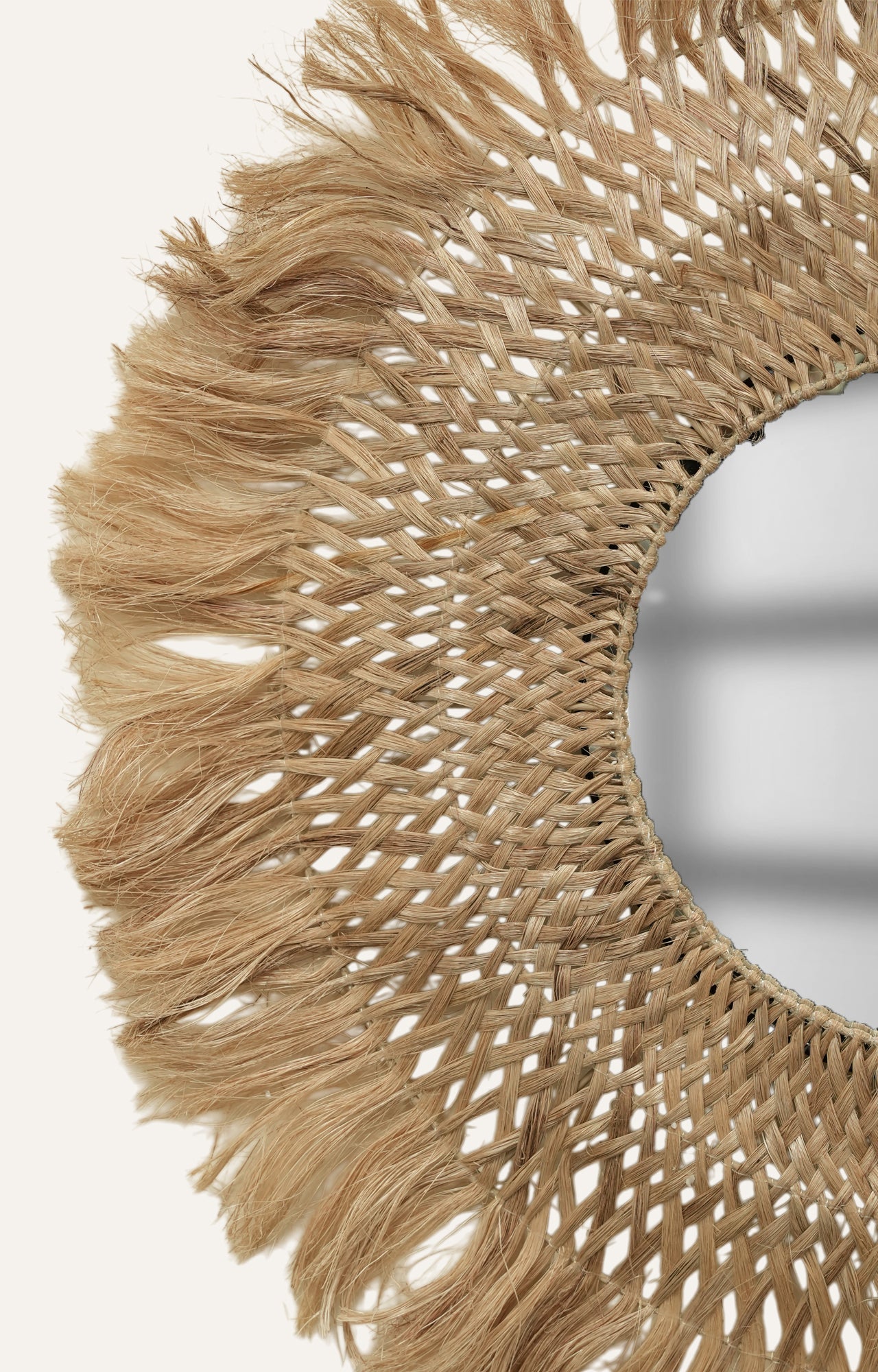 Round Prism Wall Mirror with Sea Grass Fringe