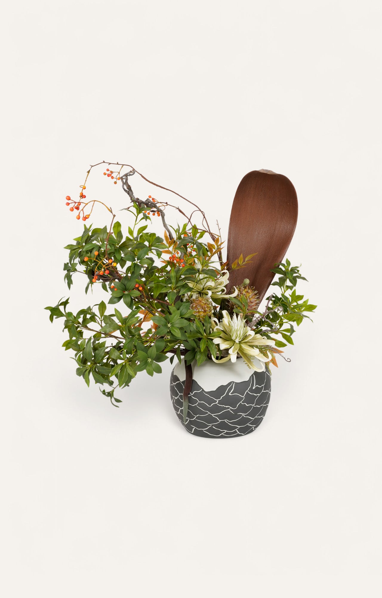 Hand painted Faux Planter in Black & White Ceramic Vase