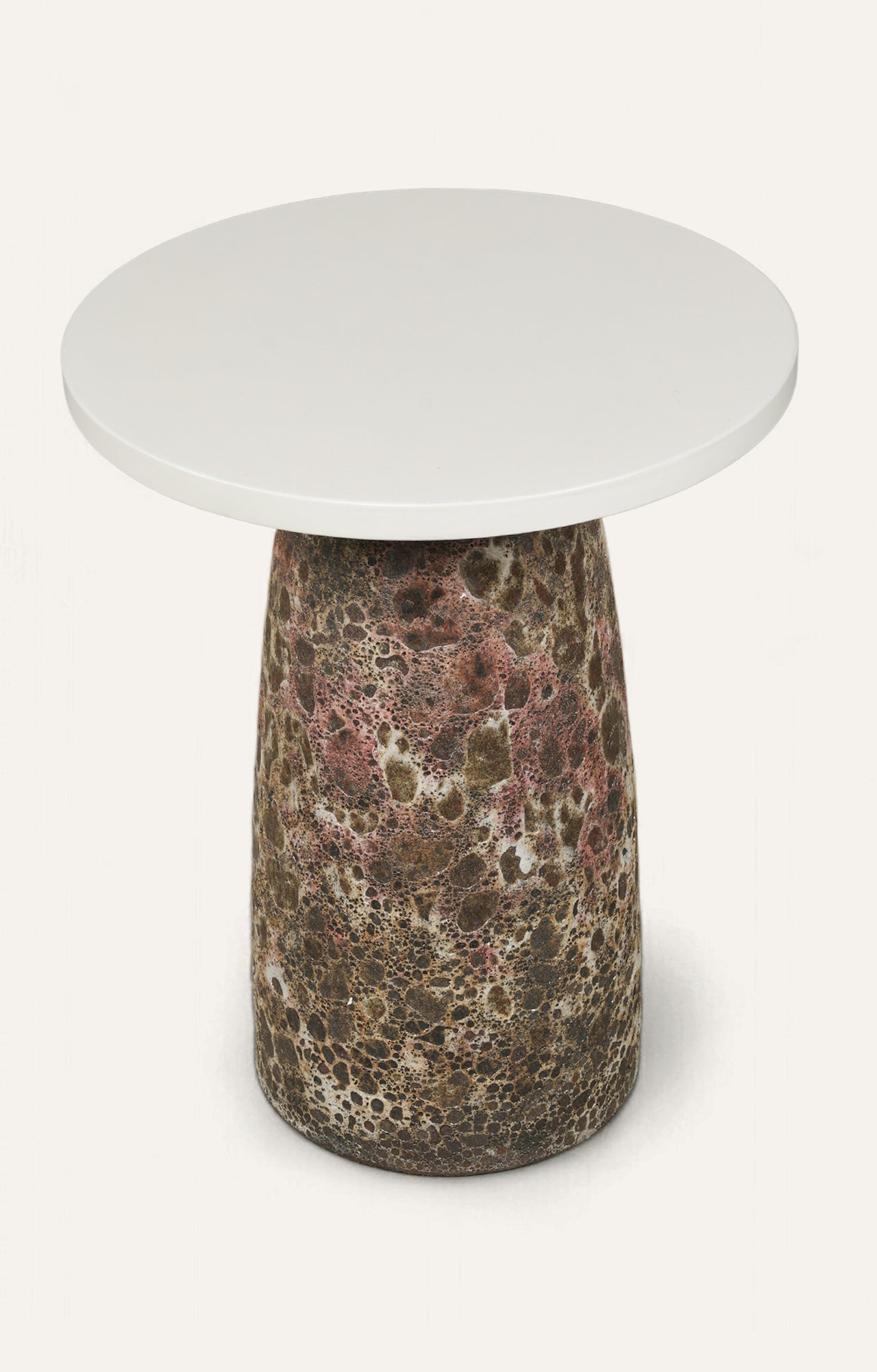 White Top Pedestal Accent Table with Textured Base