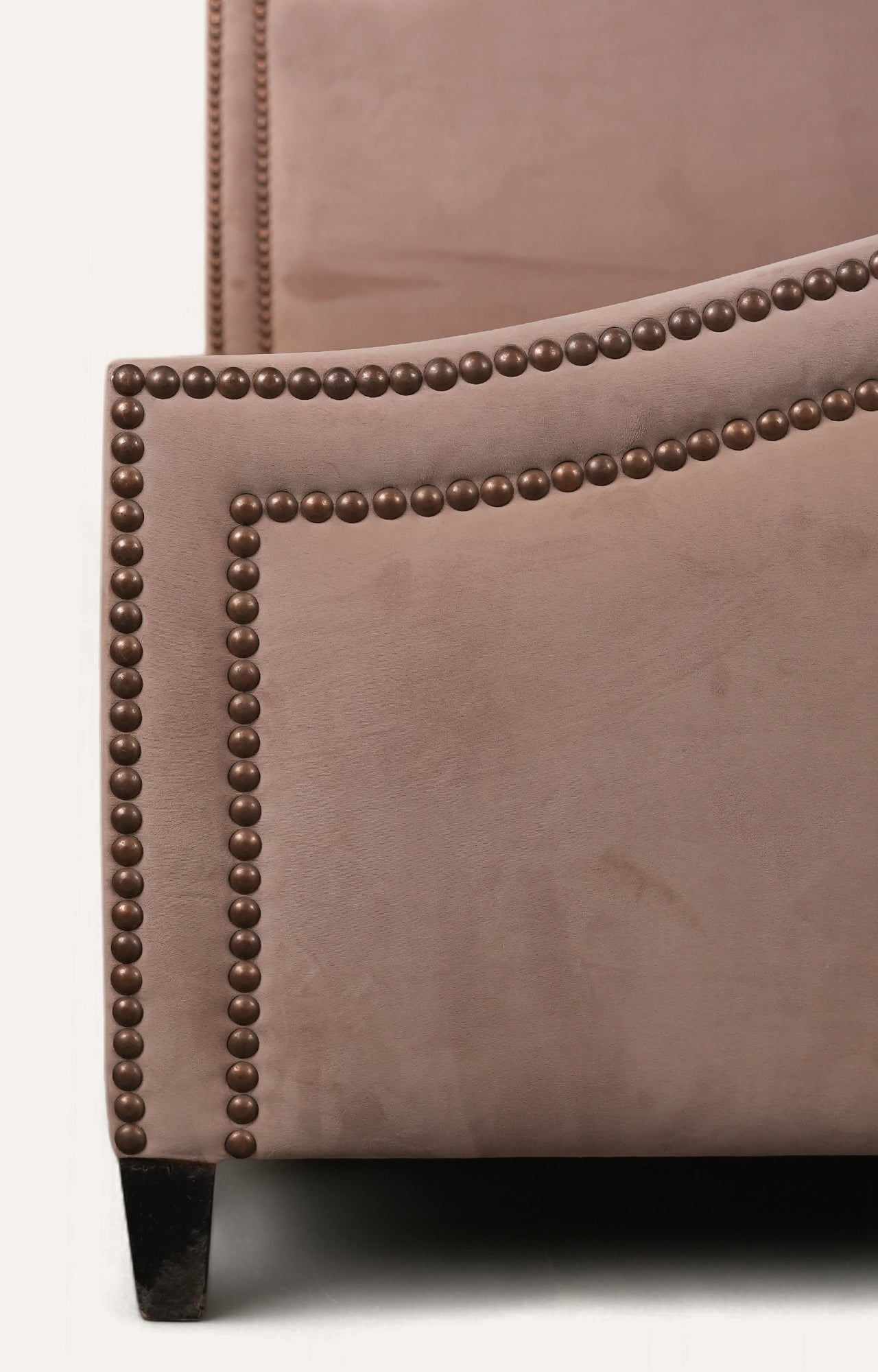 Upholstered Velvet Bed with Brass Nail Detailing