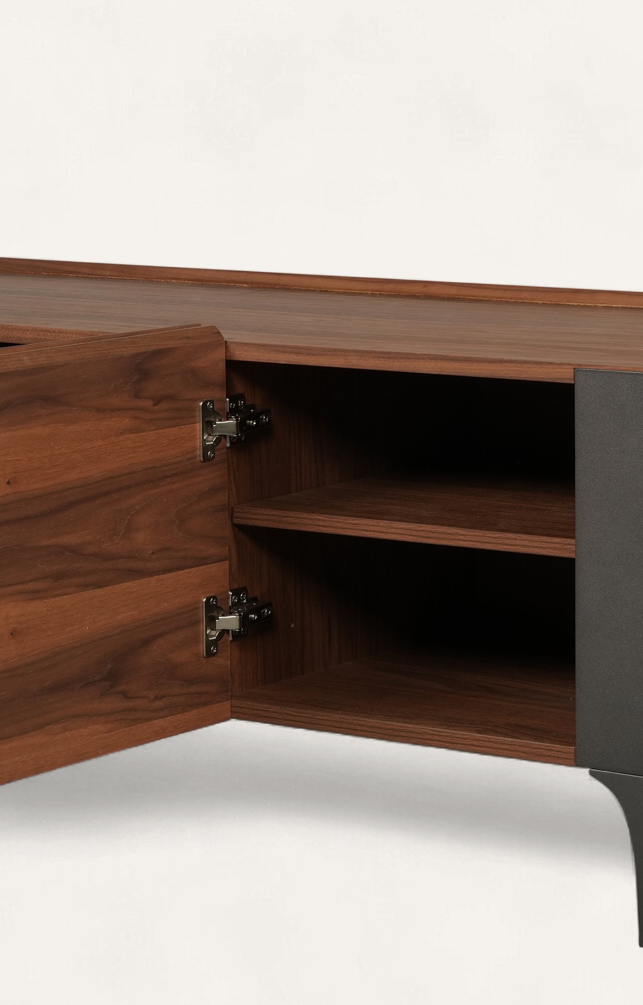 Modern Walnut Sideboard with Curved Edges and Metal Legs