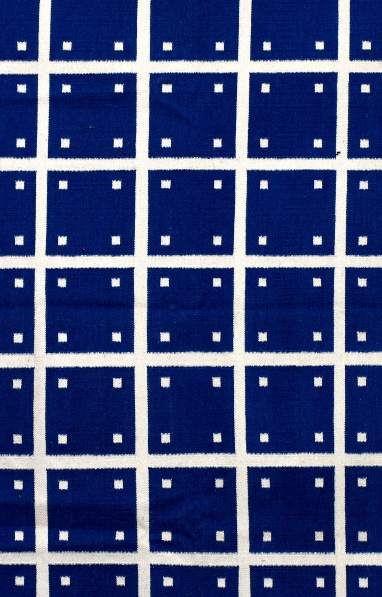 Blue and White Grid Weave Rug