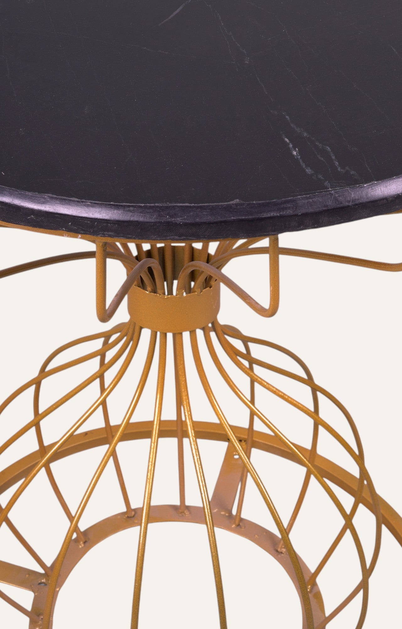 Round Sculptural Metal & Marble Side Table