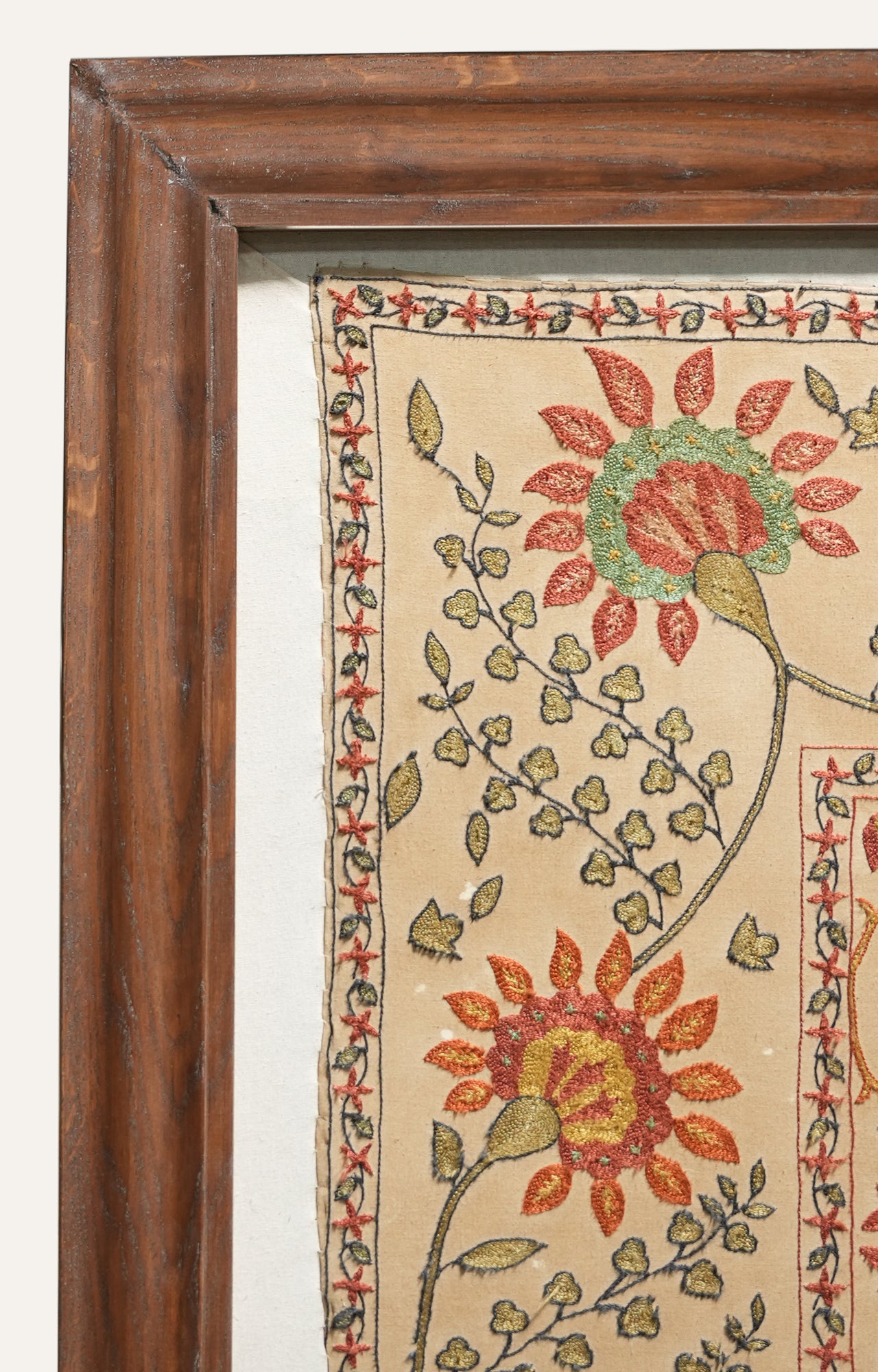Vintage Floral Embroidered Textile Wall Hanging