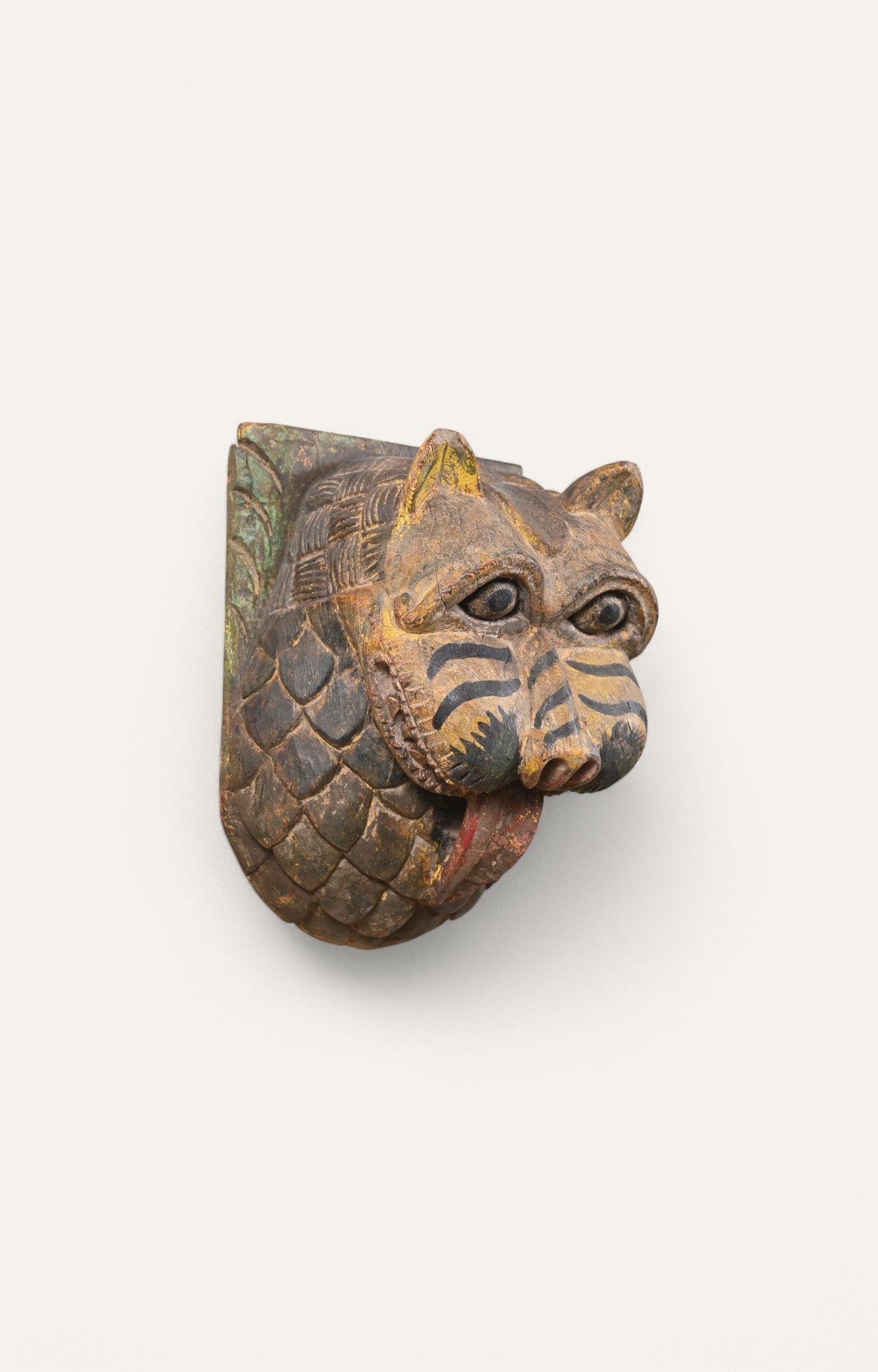 Rustic Hand-Carved Wooden Tiger Wall Mask