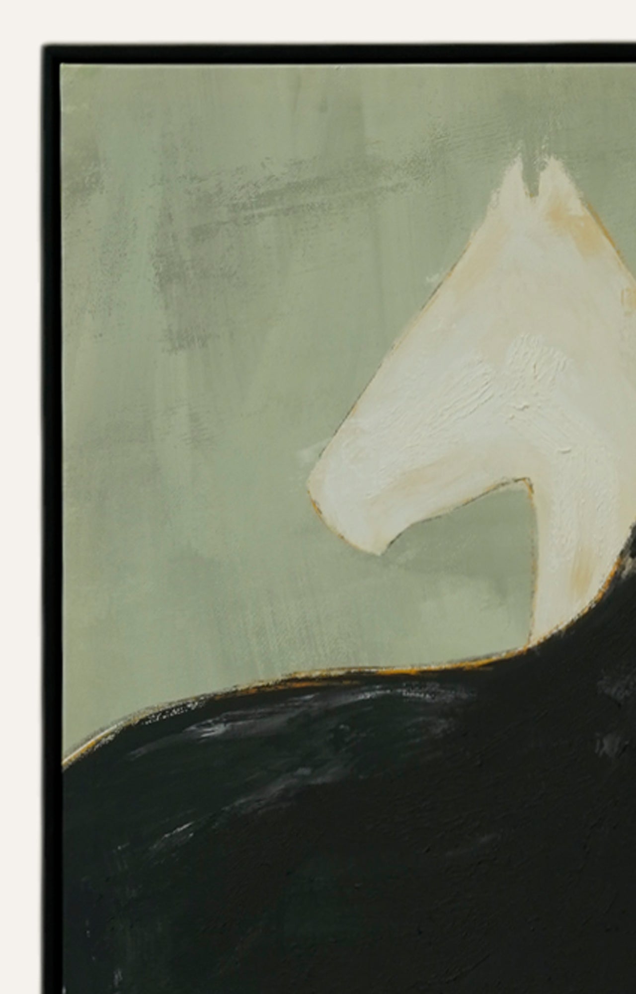 Black and White Horses Canvas Painting with Frame