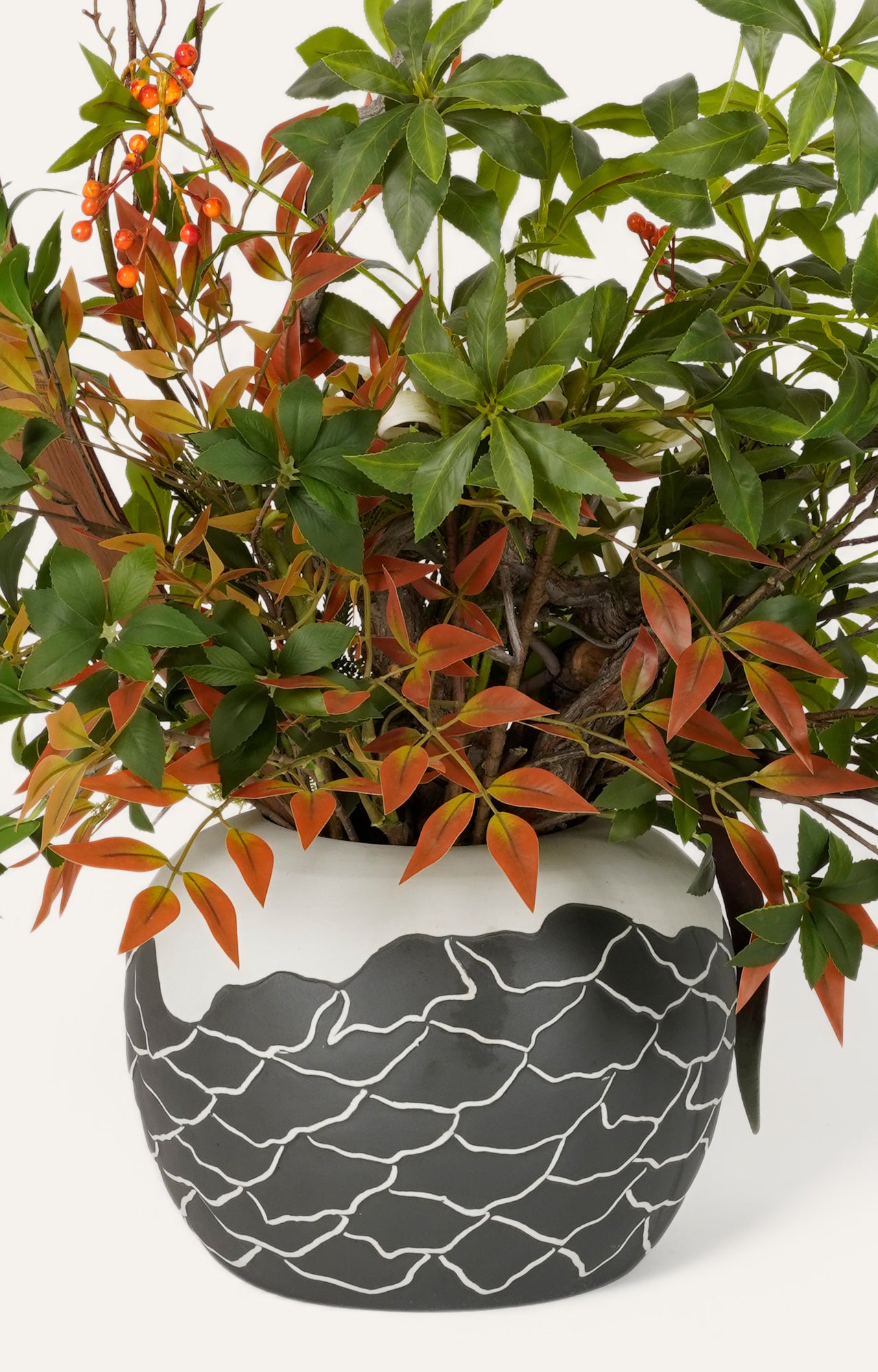 Hand painted Faux Planter in Black & White Ceramic Vase